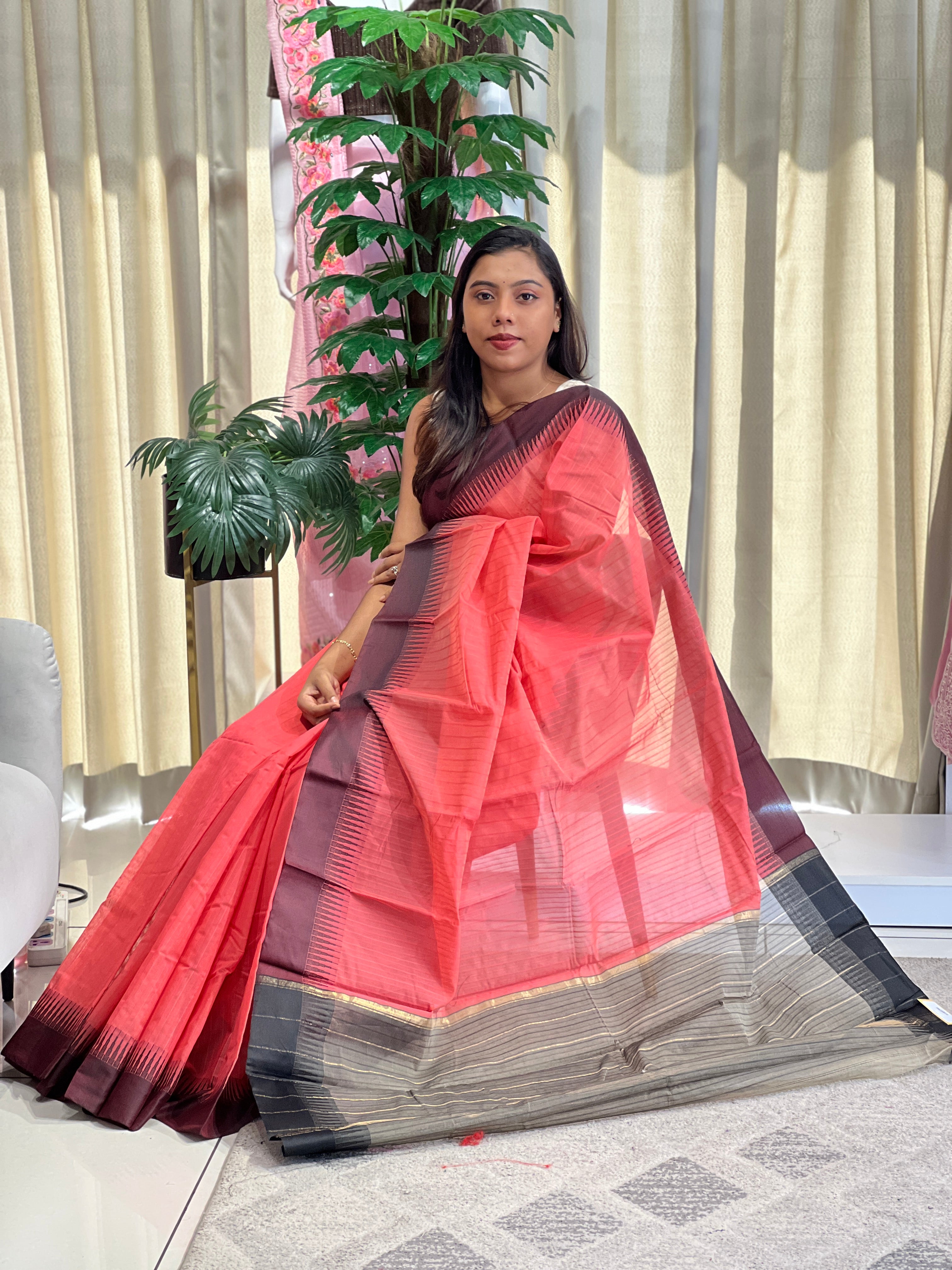 Kattam Patterned Chanderi Finished Saree | PST121