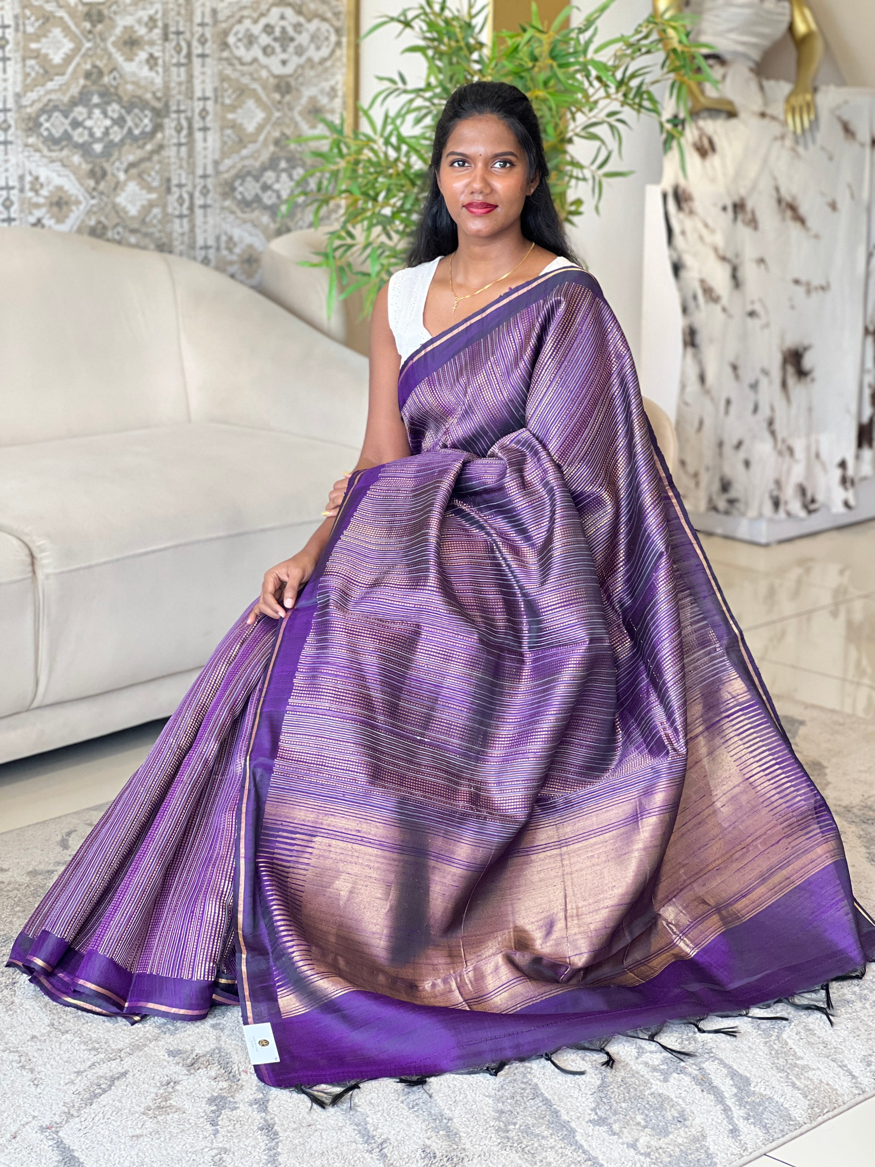 Zari And Thread Woven Raw Silk Saree | HS1349