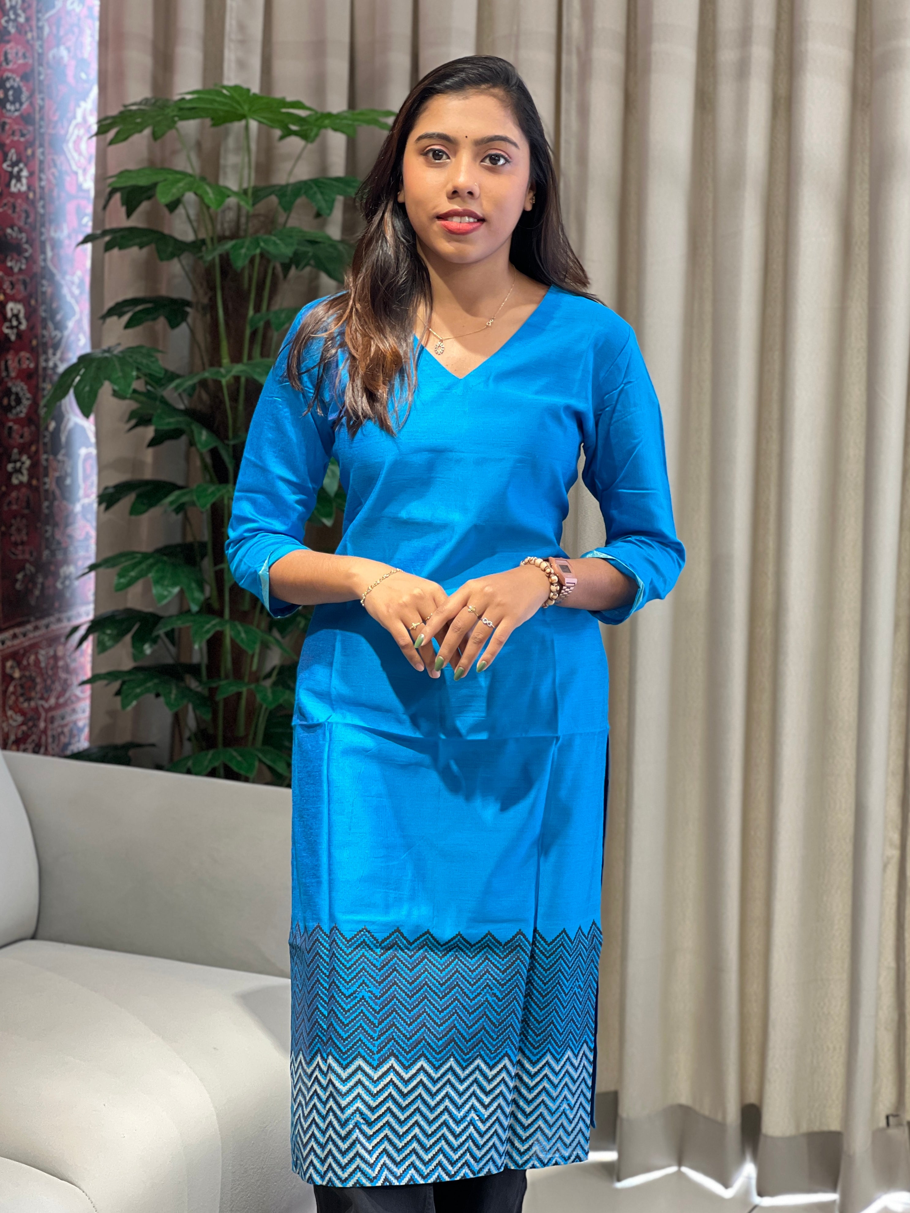 Printed Semi Silk Kurta | DNT1029