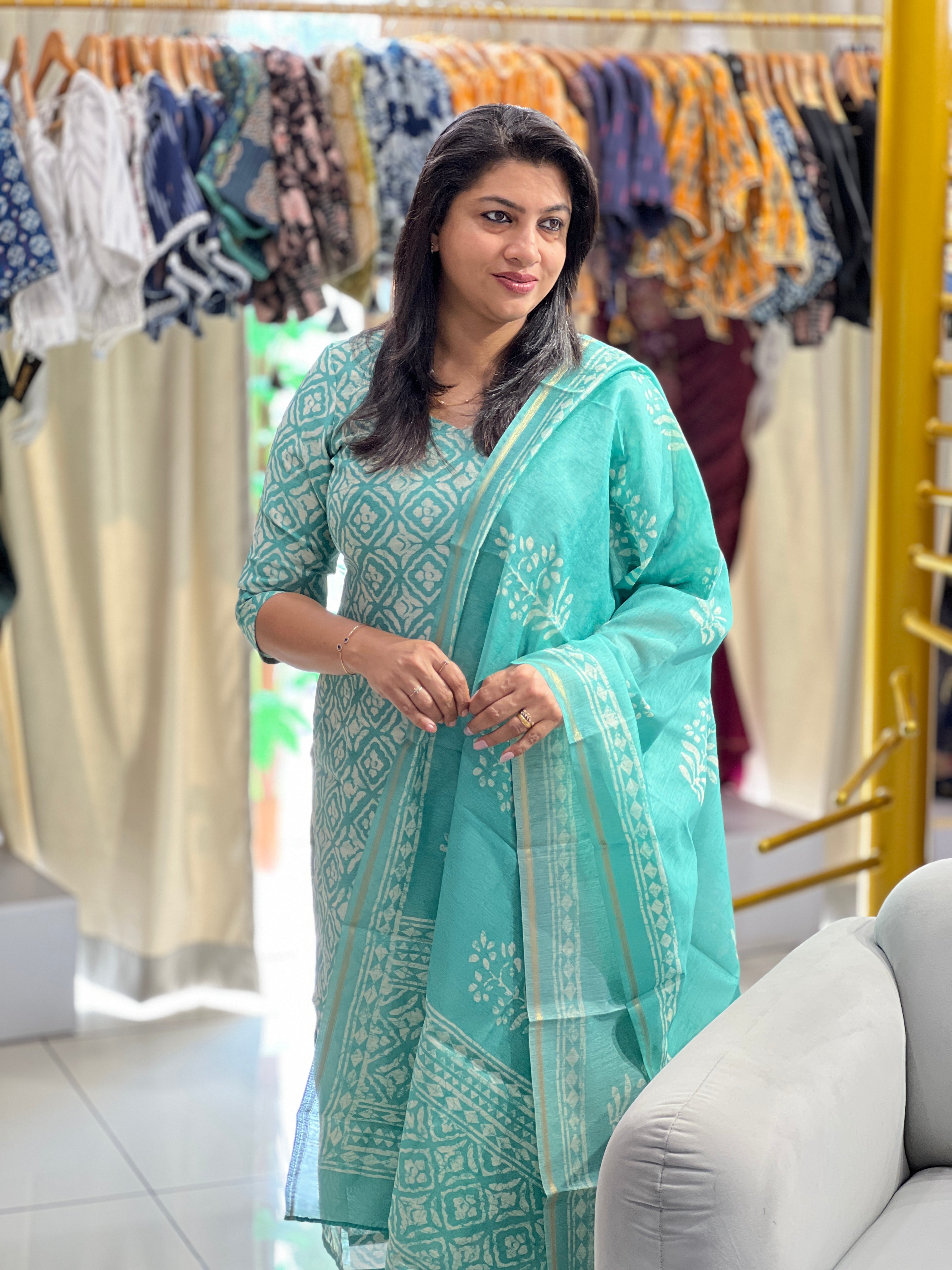 Batik Pattern Printed Chanderi Finish Salwar Set | SSN505