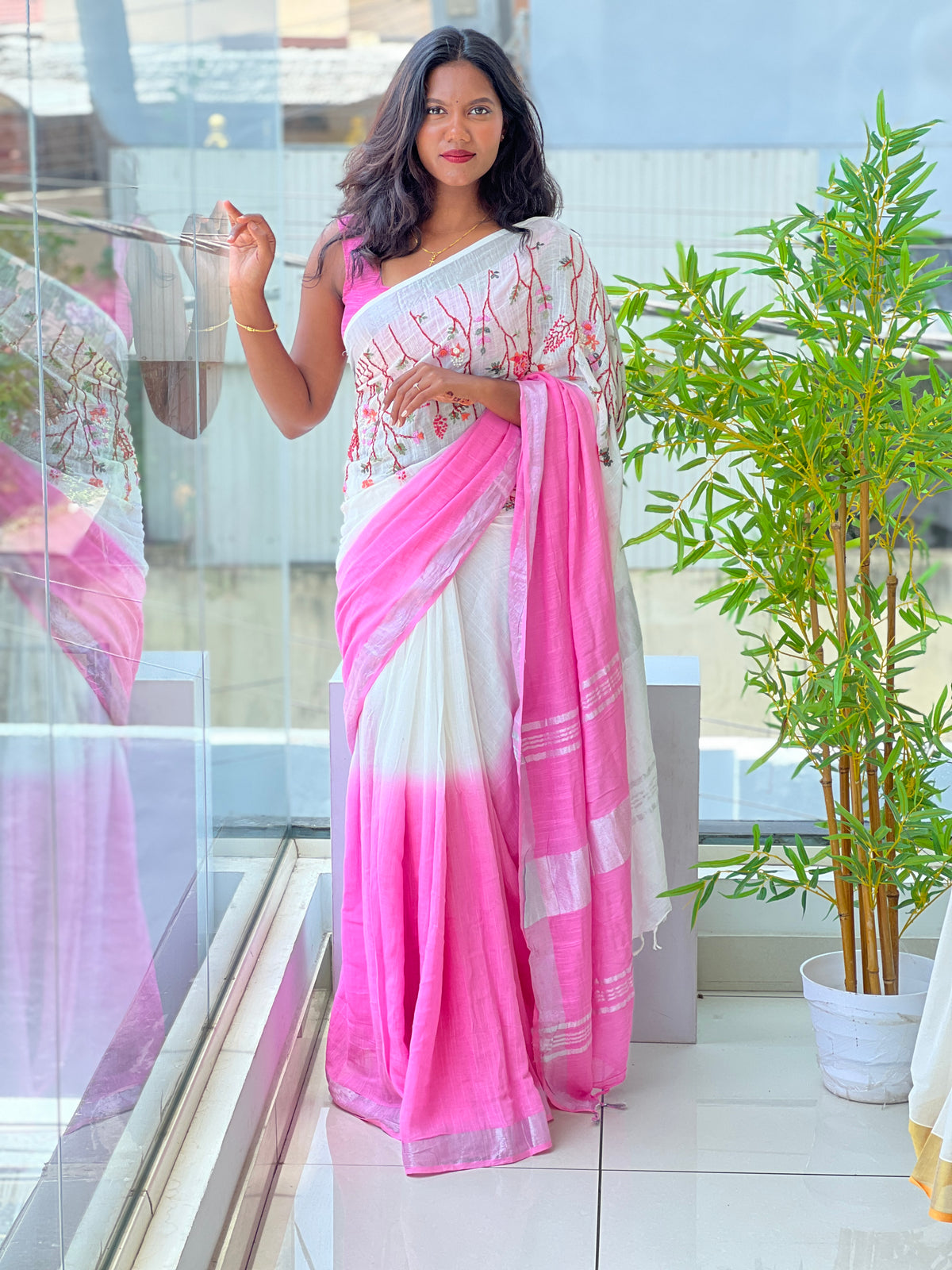 Hand Embroidered Bhagalpuri Linen Saree | RP880