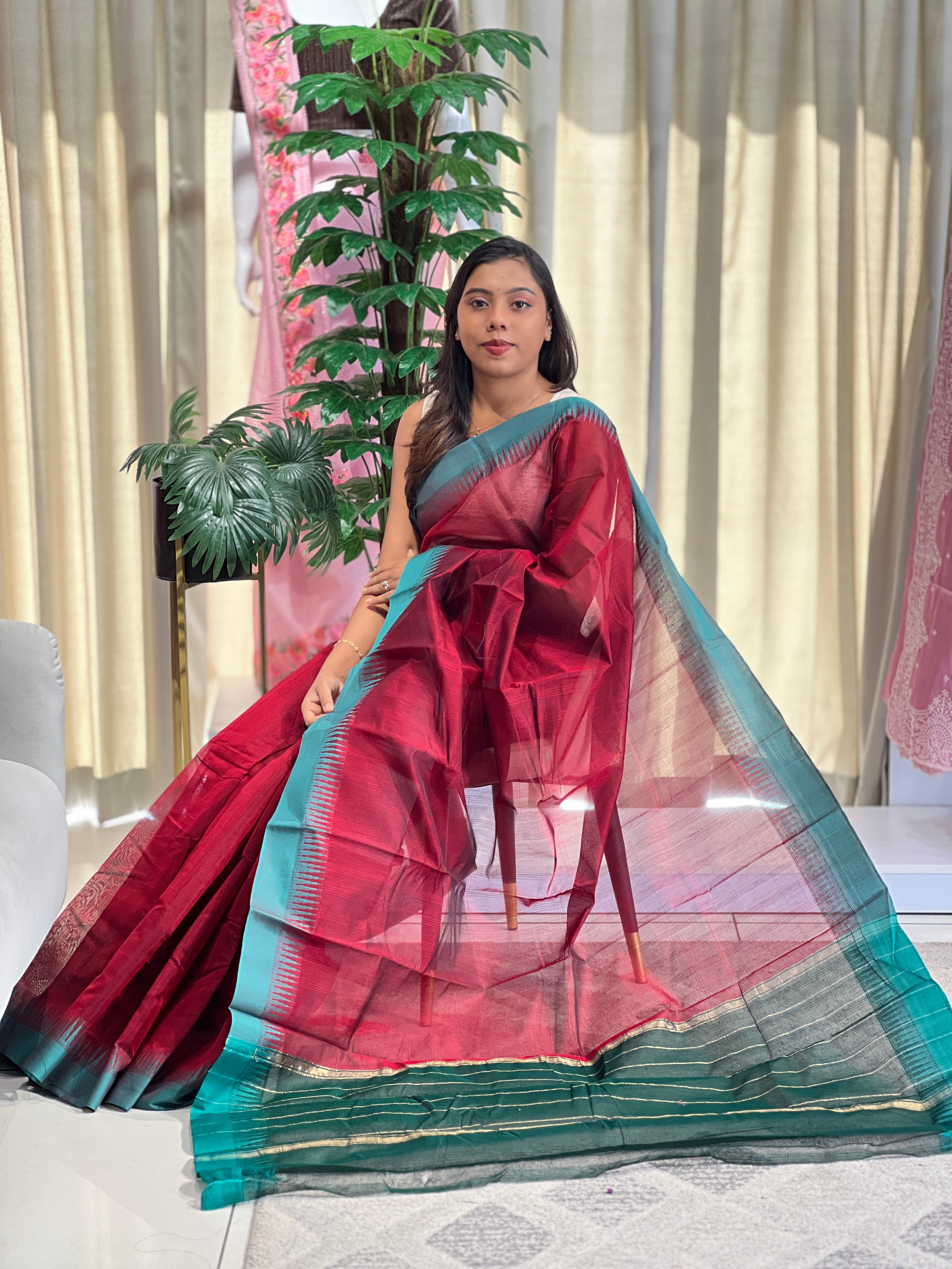 Kattam Patterned Chanderi Finished Saree | PST124
