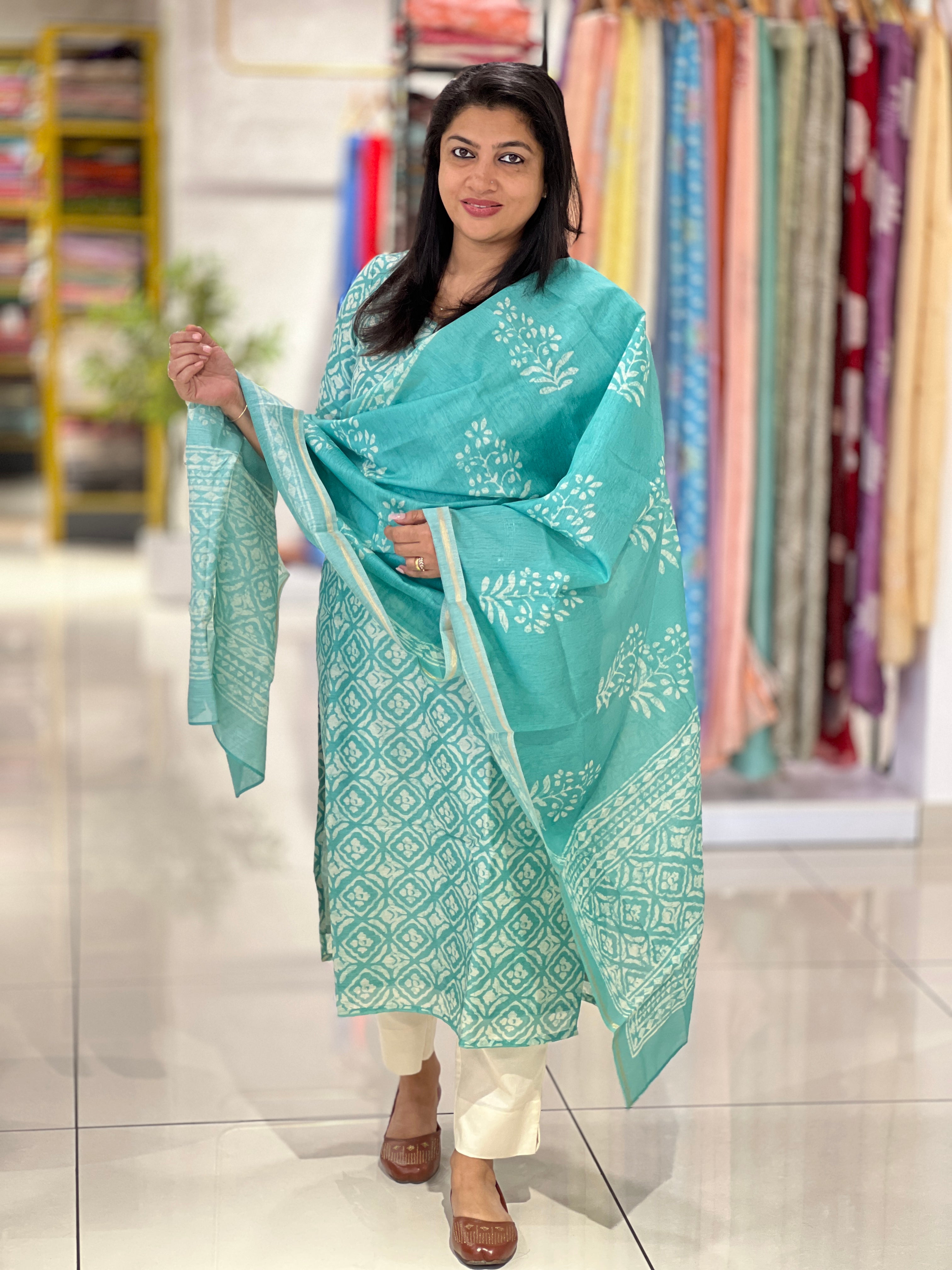 Batik Pattern Printed Chanderi Finish Salwar Set | SSN505