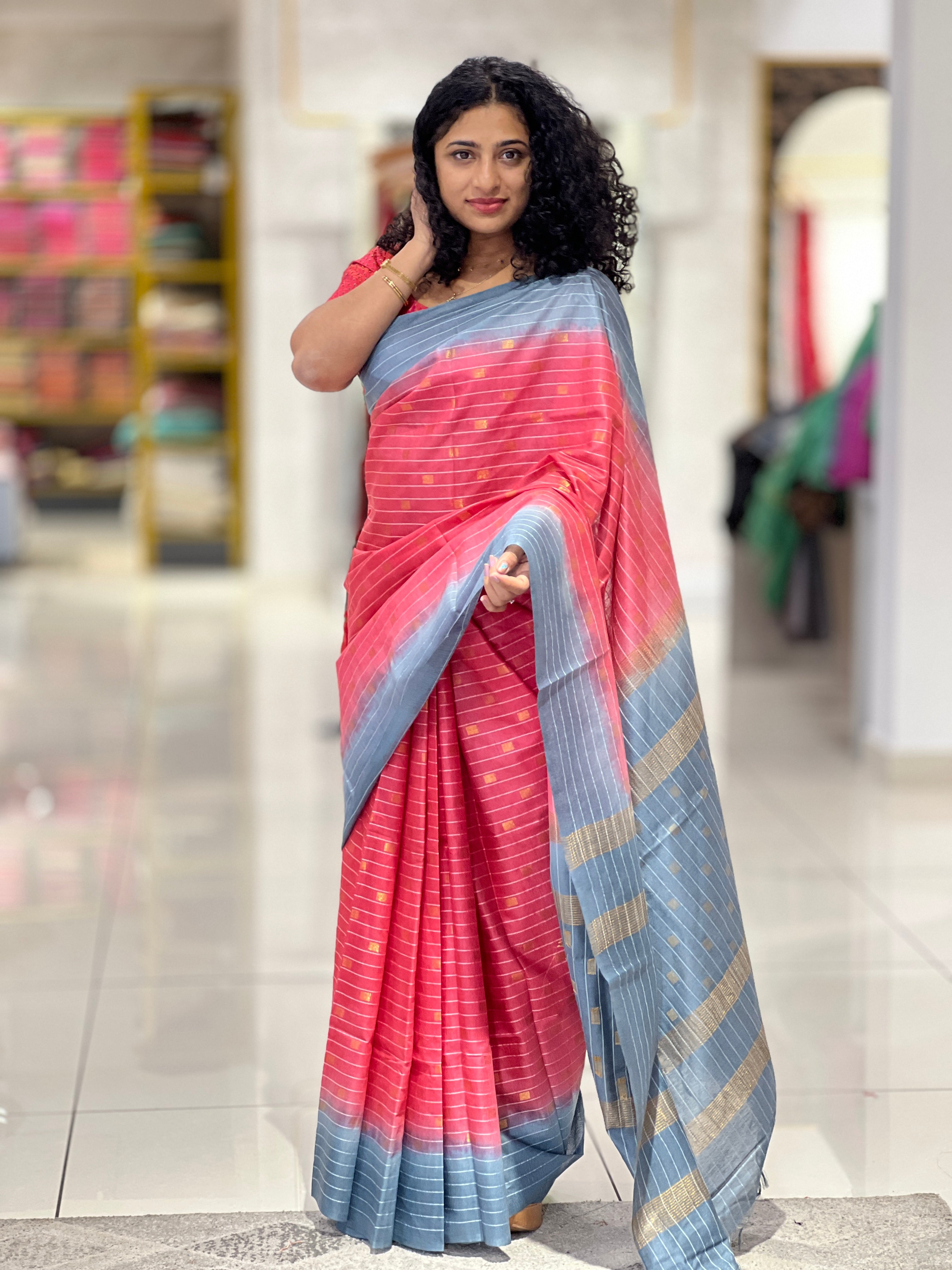 Stripe Pattern With Buta Detailed Bhagalpuri Saree | NHH403