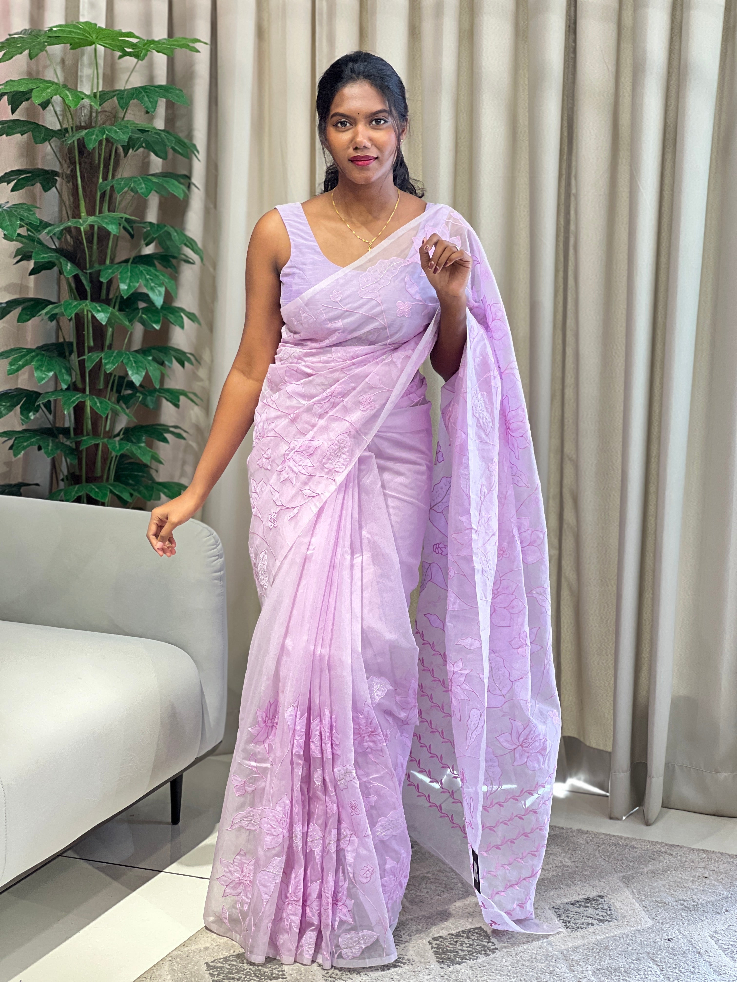 Floral Applique Detailed Organza Saree | MM262