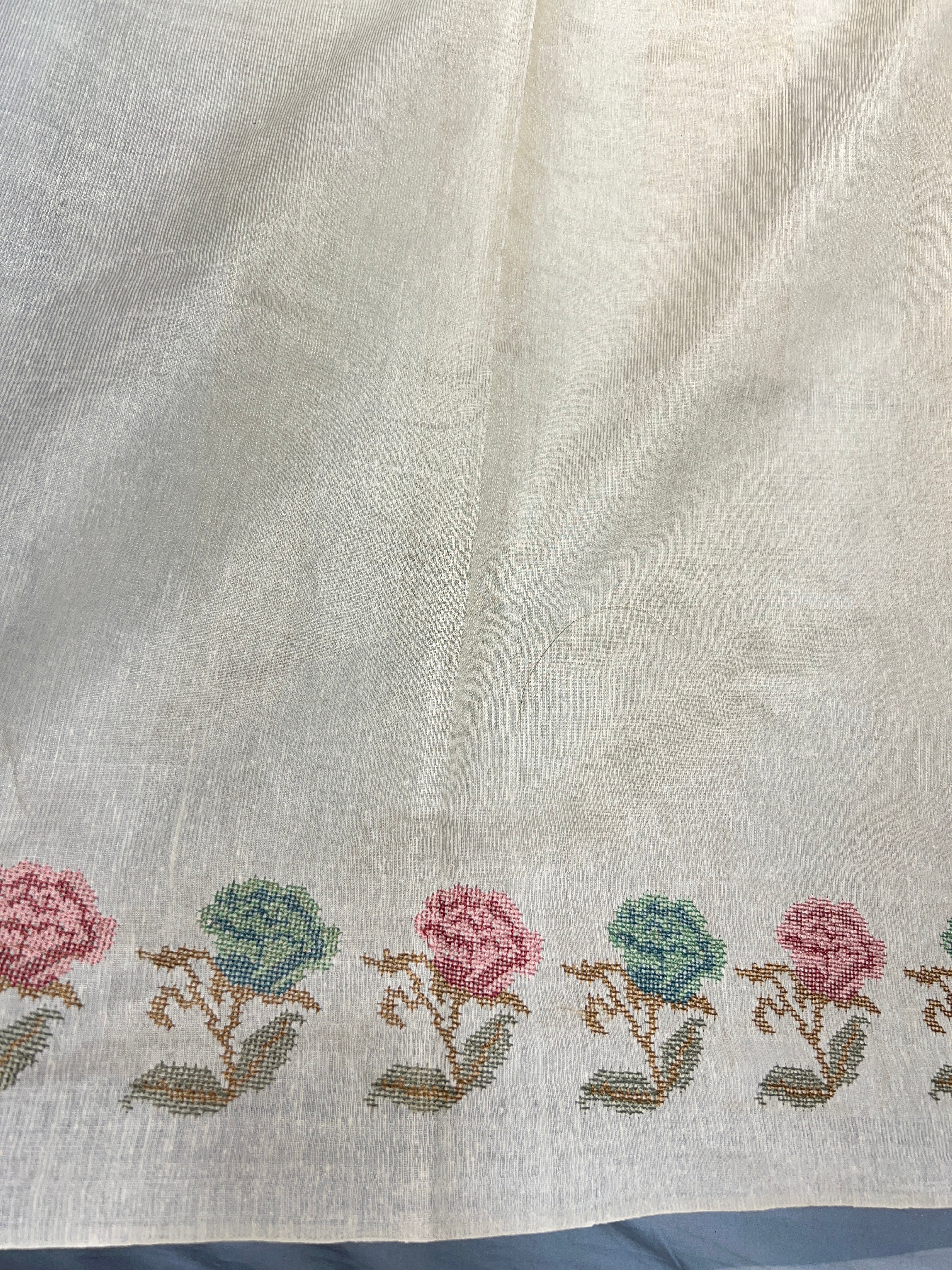 Floral Cross Stitch Embroidery Detailed Tussar Saree | HS1288