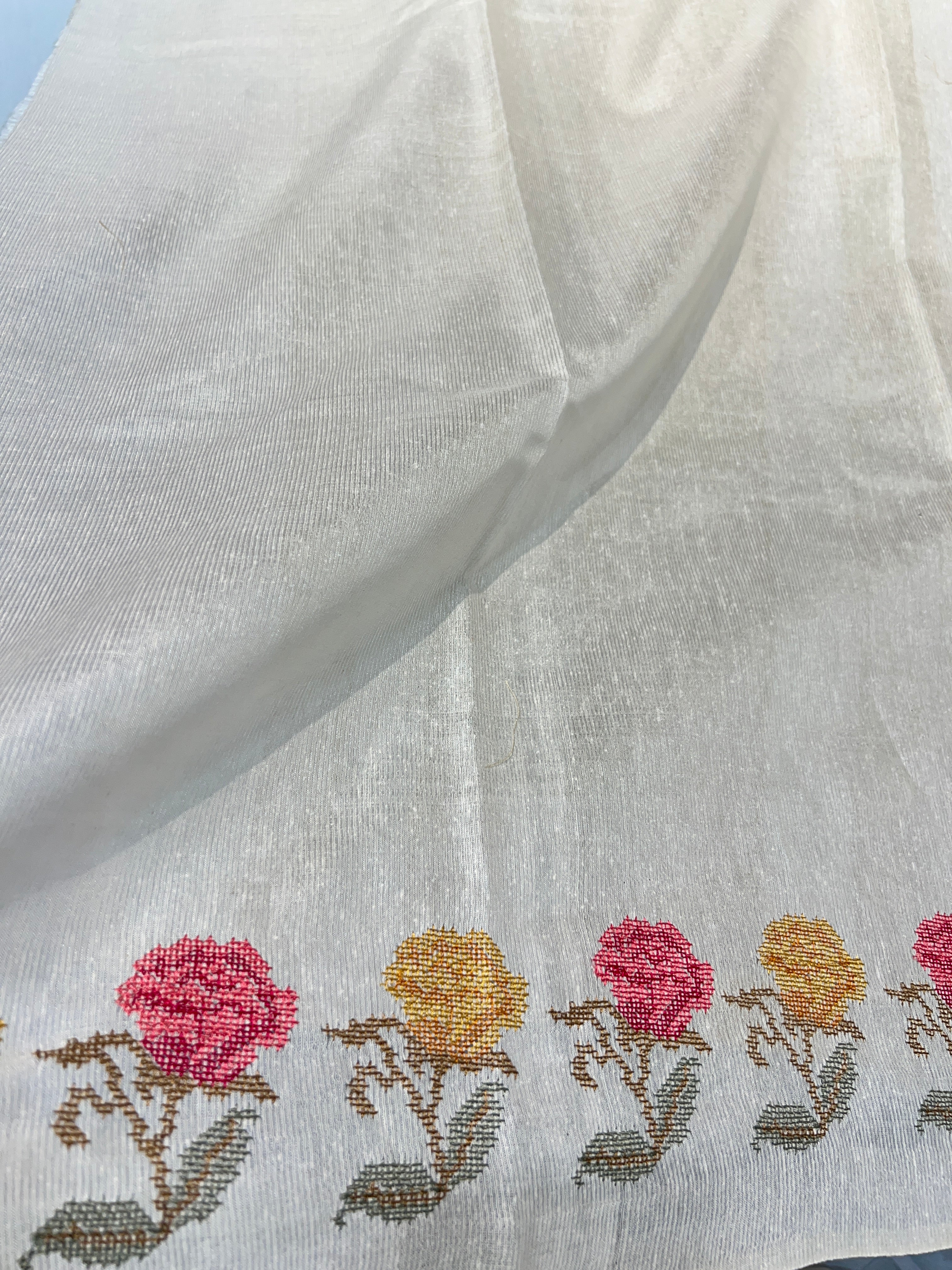 Floral Cross Stitch Embroidery Detailed Tussar Saree | HS1287