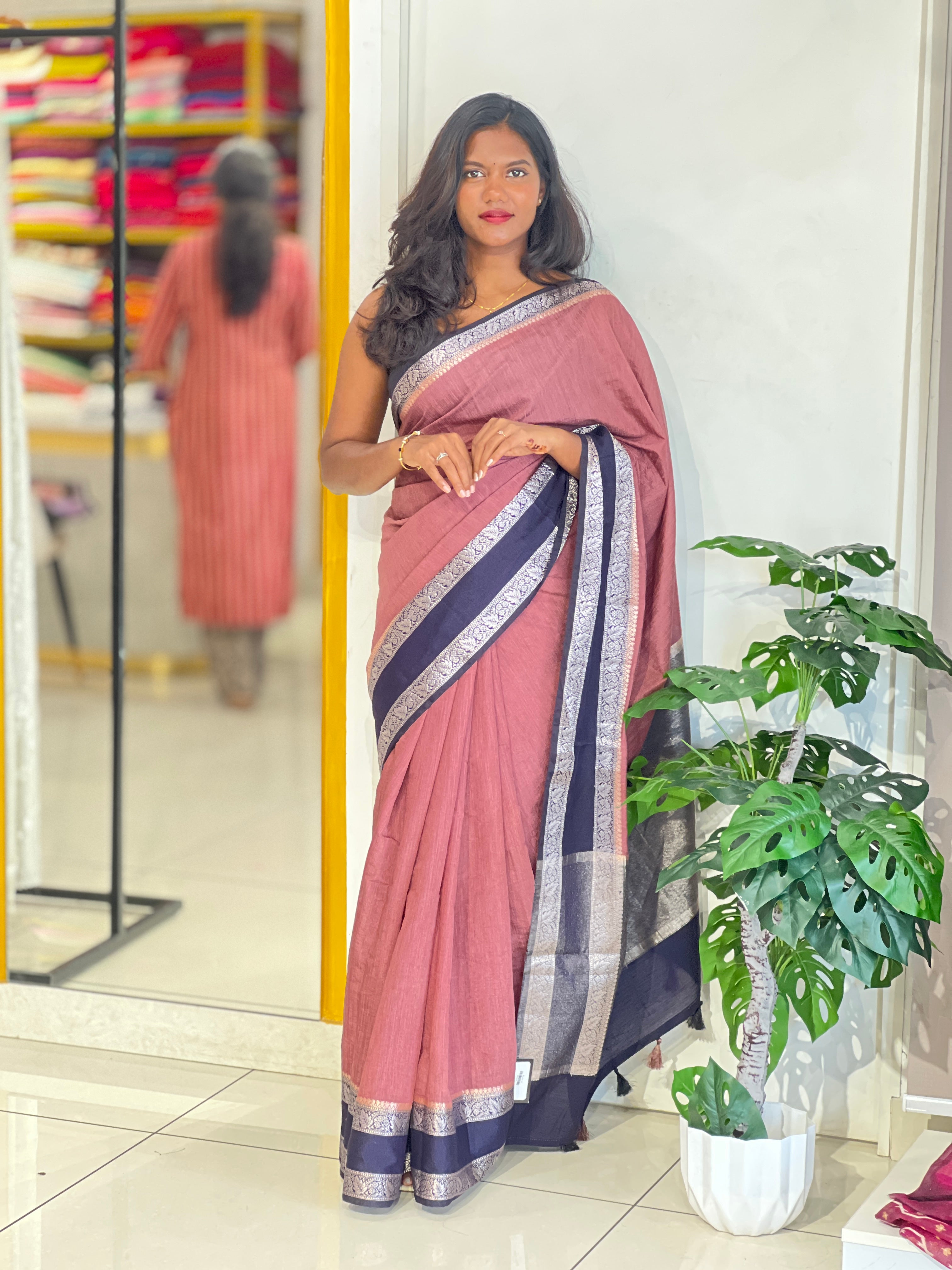 Silver Zari Weaved Border Pattern Cotton Silk Saree | ZSS314