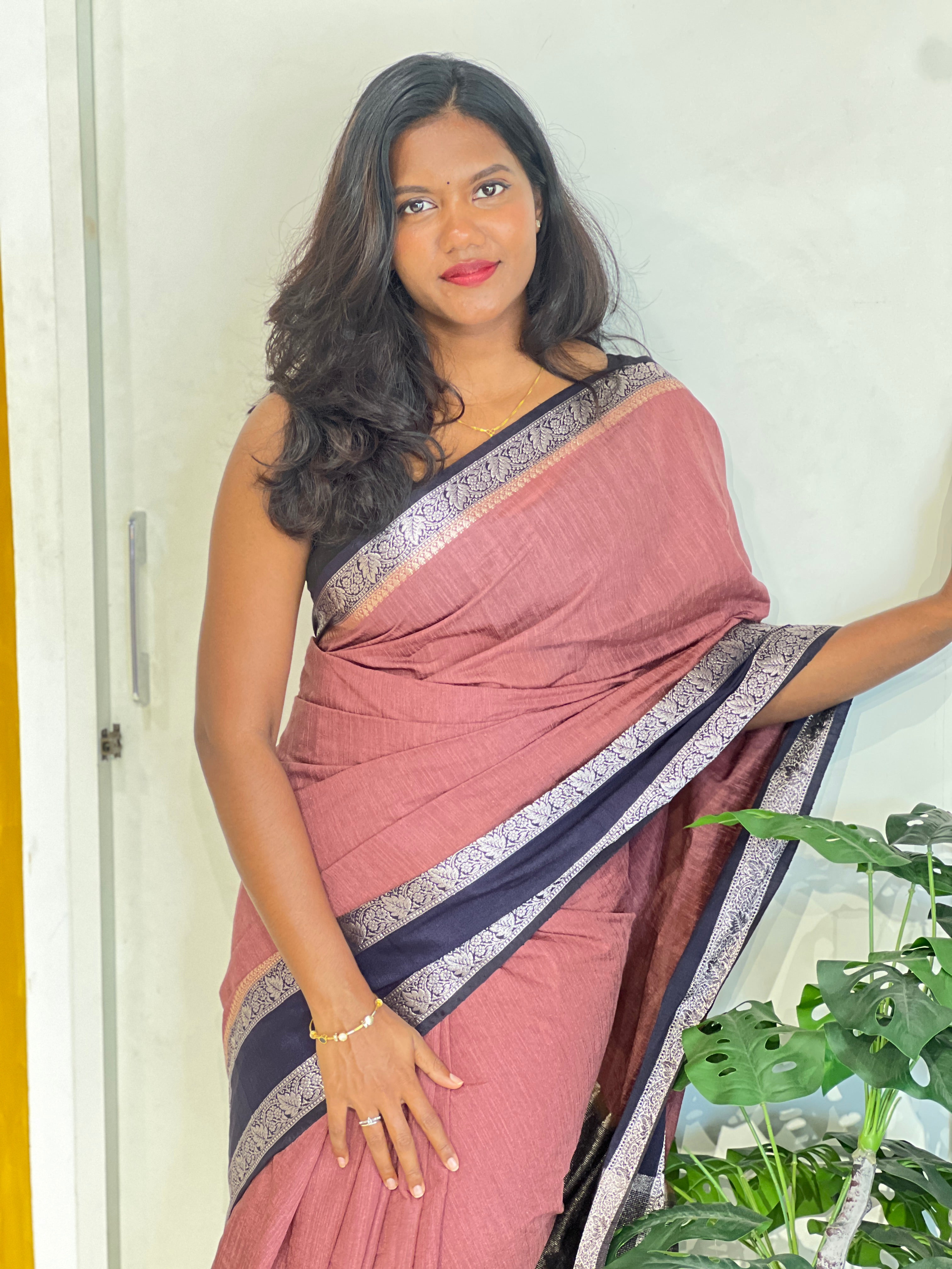 Silver Zari Weaved Border Pattern Cotton Silk Saree | ZSS314