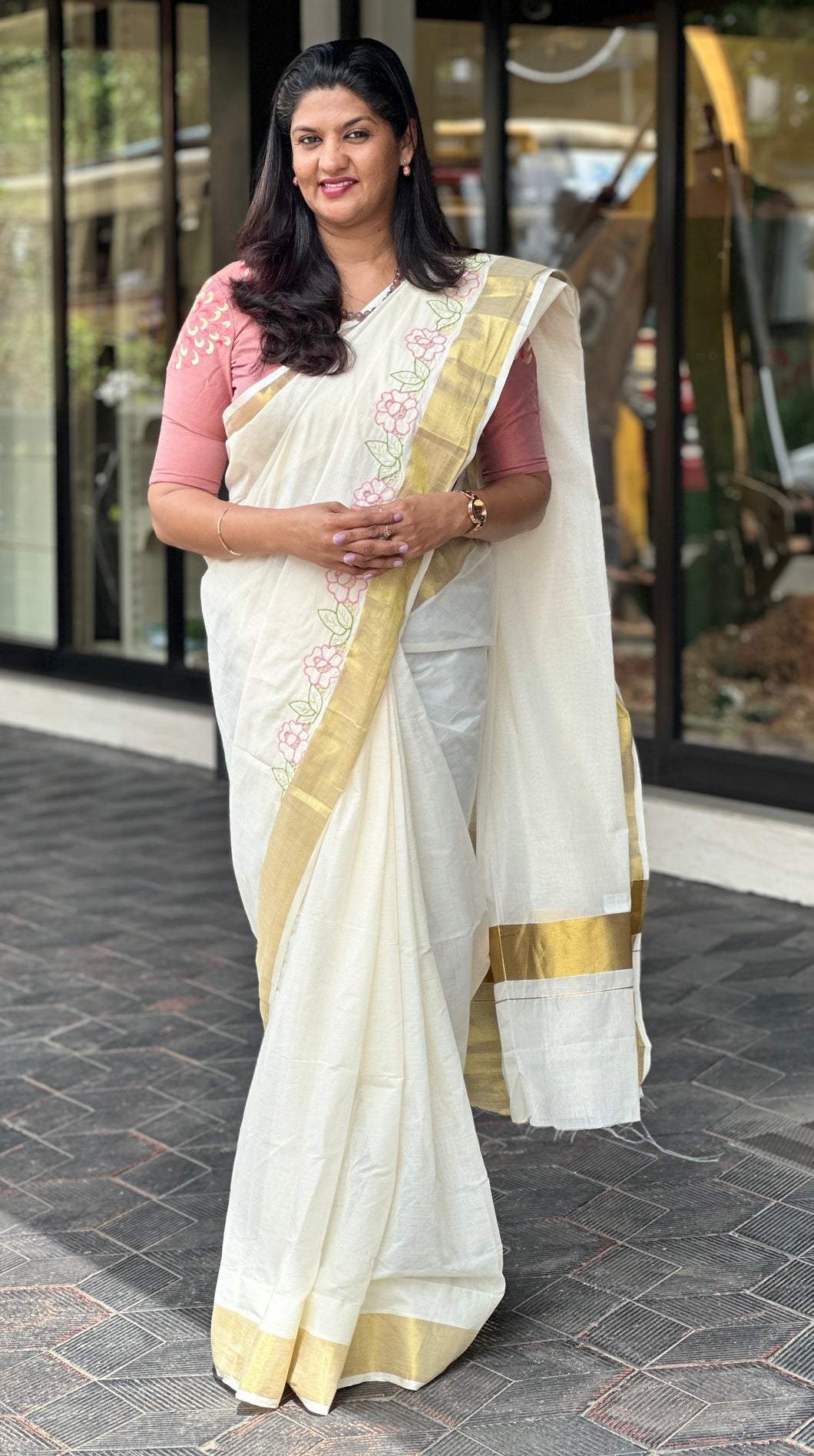 Twine Cutwork Kerala Cotton Saree (Without Blouse) | TC329