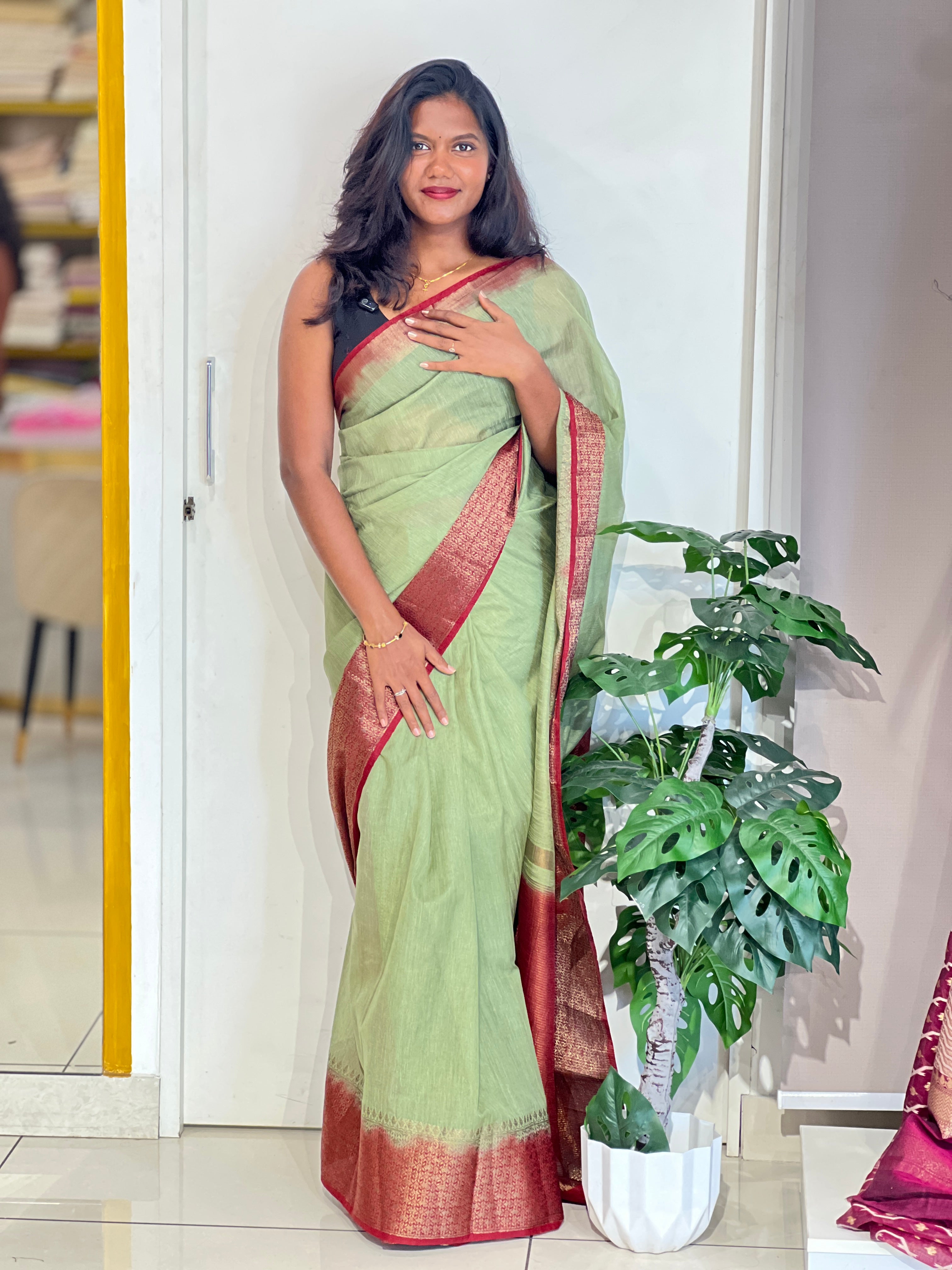 Zari Weaving Border Pattern Cotton Silk Saree | ZSS327