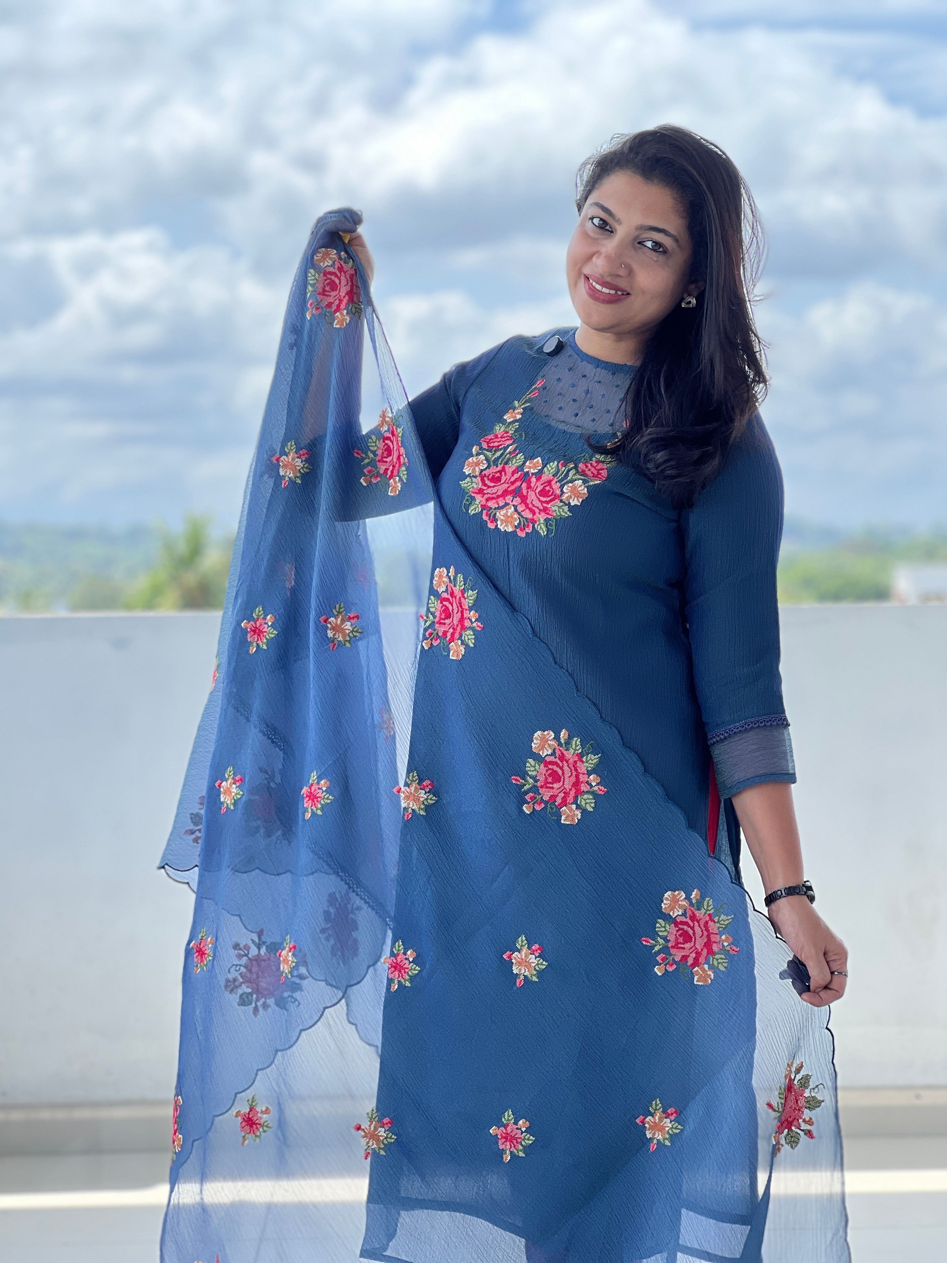 Cross Stitch Embroidery Patterned Salwar Set ( Unstitched ) | SUN409