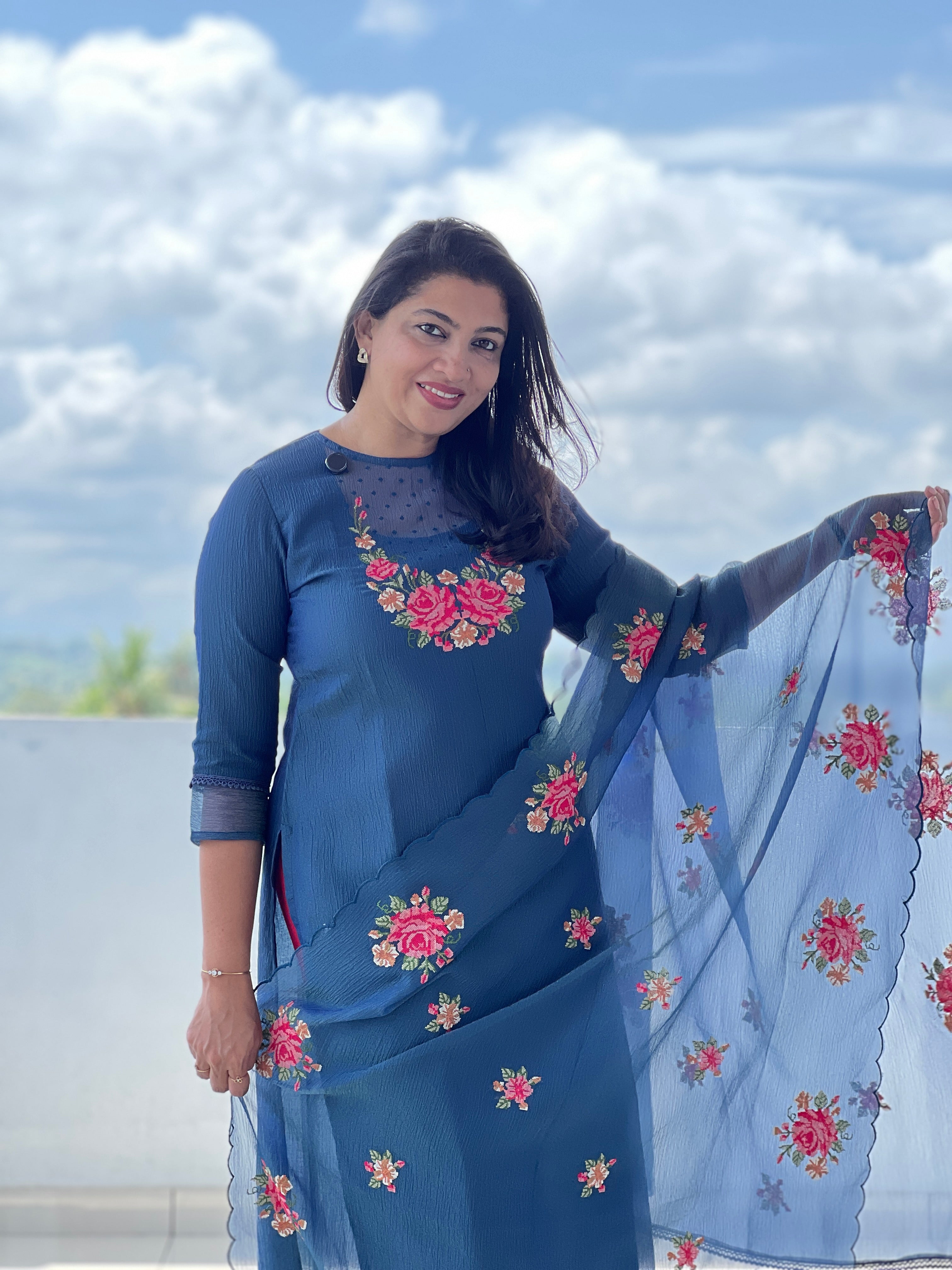 Cross Stitch Embroidery Patterned Salwar Set ( Unstitched ) | SUN409