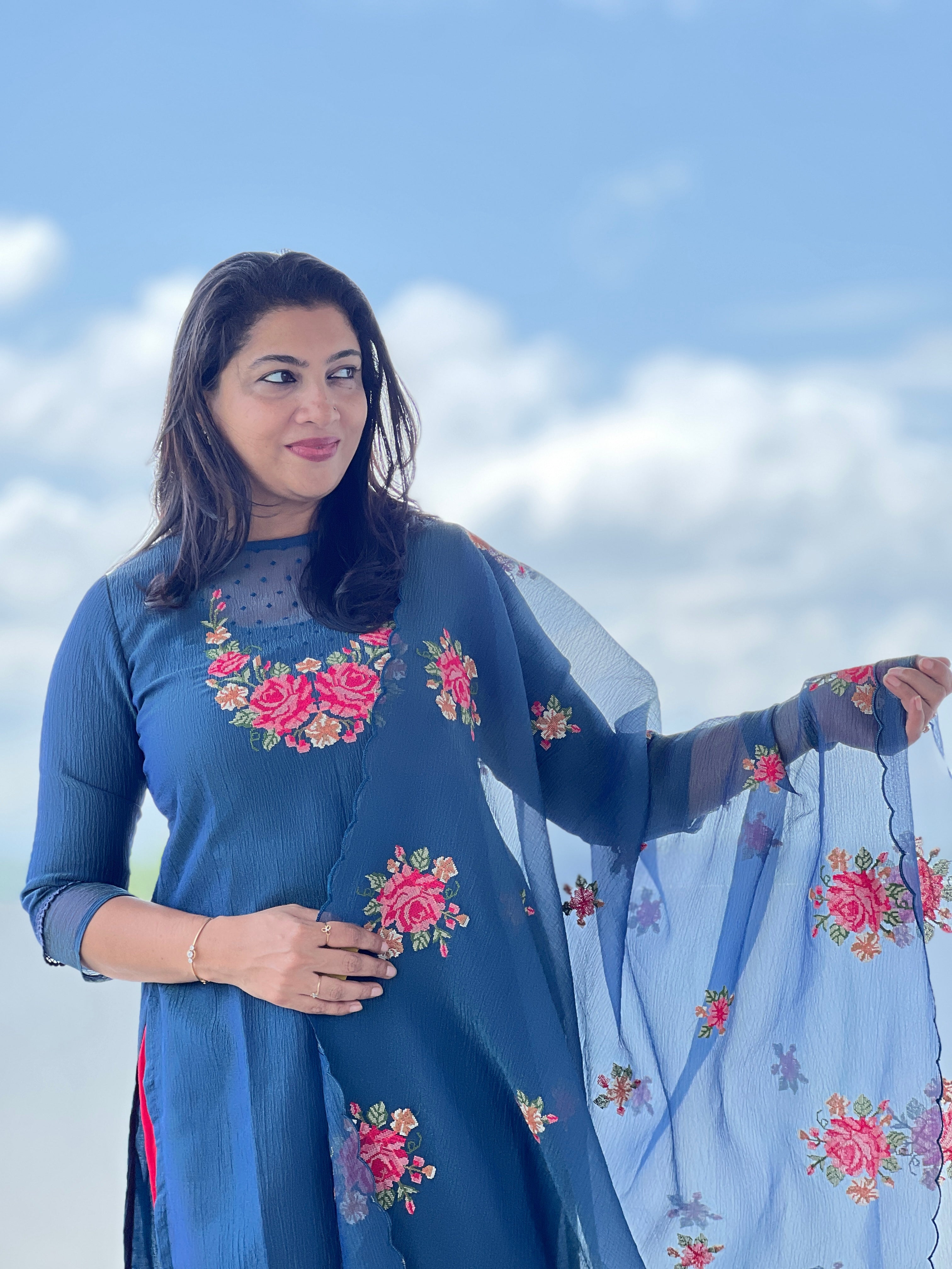 Cross Stitch Embroidery Patterned Salwar Set ( Unstitched ) | SUN409