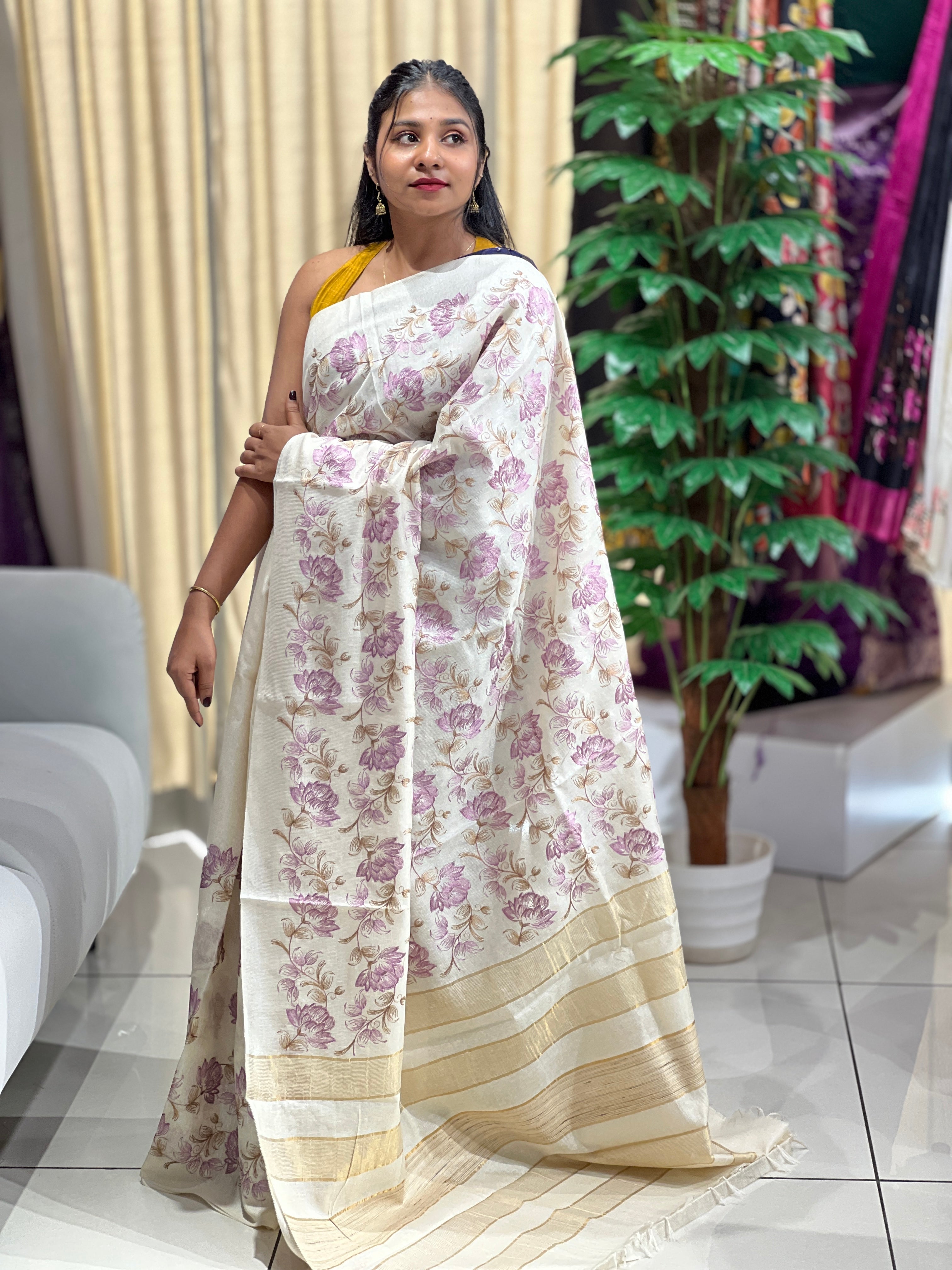 Floral Embroidery Detailed Tussar Saree | HS1305