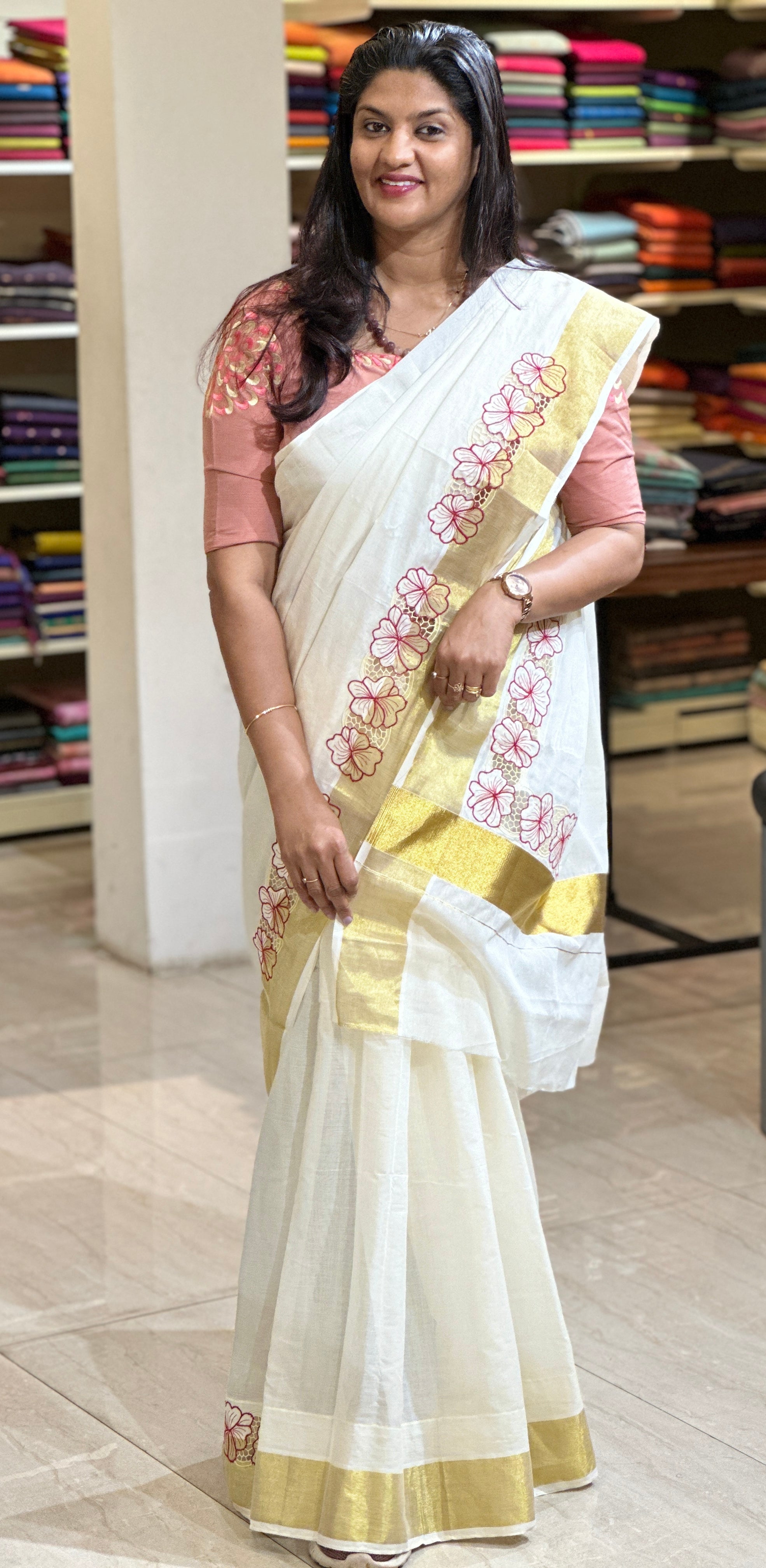 Twine Cutwork Kerala Cotton Saree (Without Blouse) | TC332