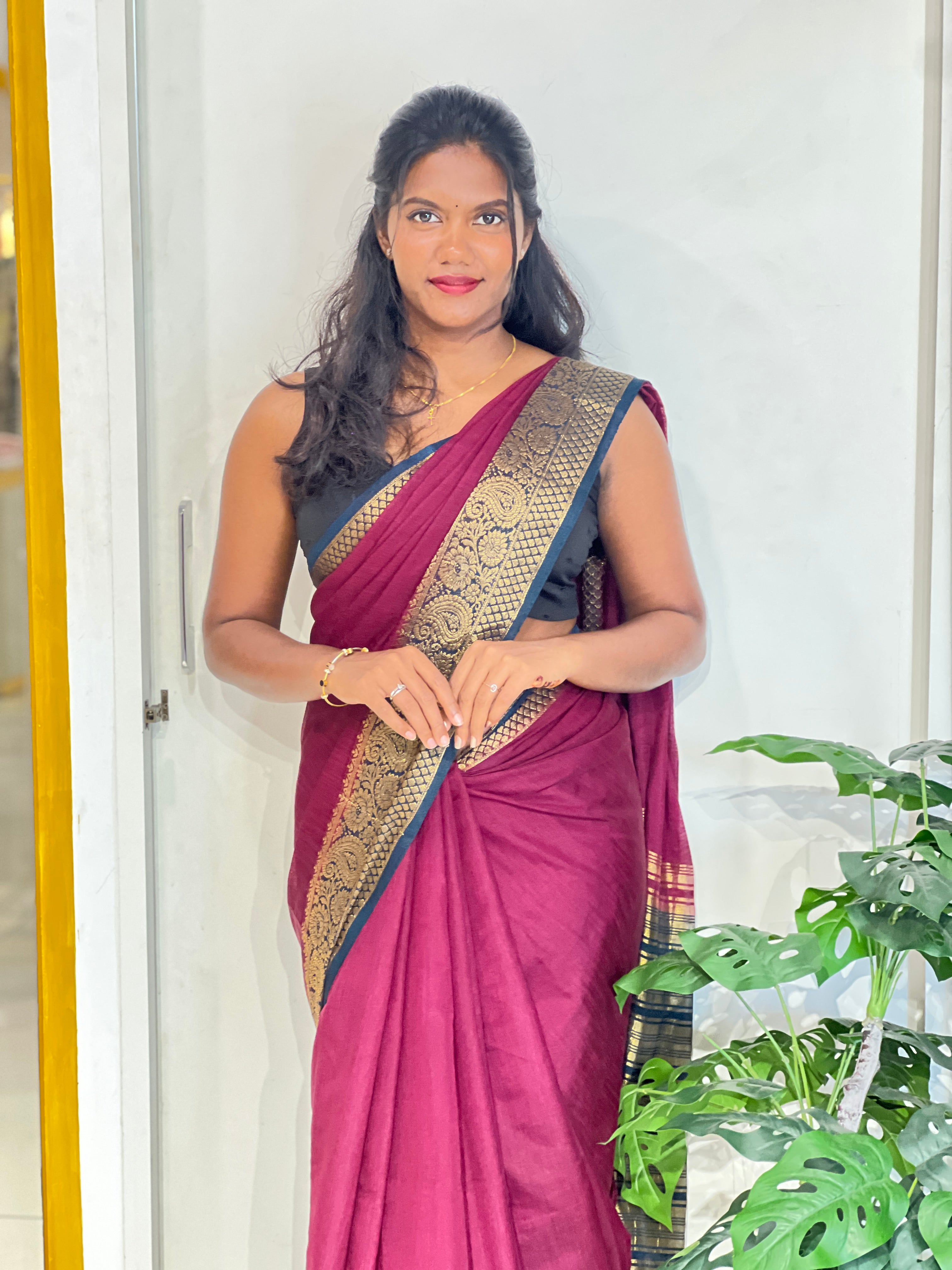 Golden Zari Weaved Border Pattern Cotton Silk Saree | ZSS344