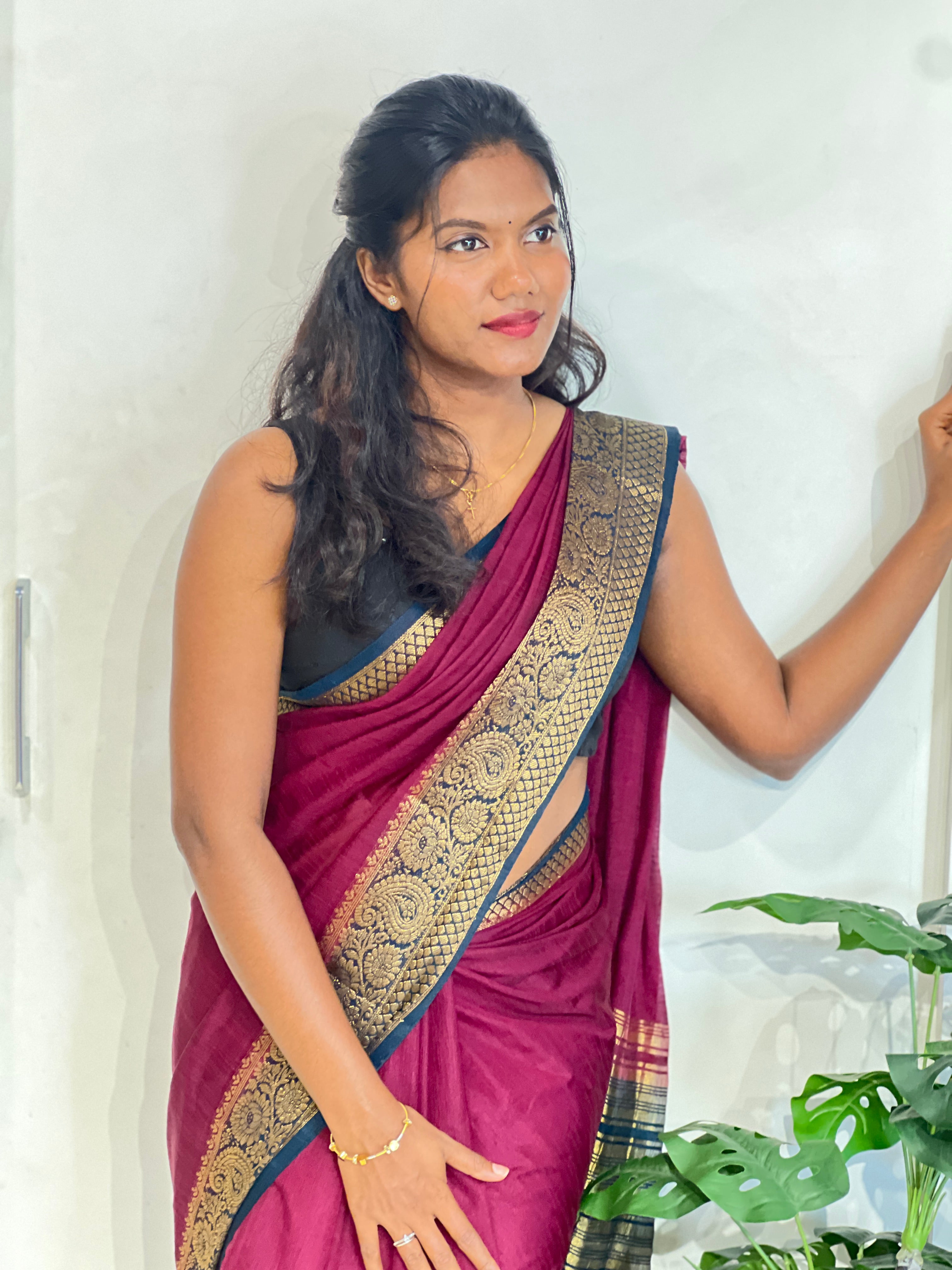 Golden Zari Weaved Border Pattern Cotton Silk Saree | ZSS344