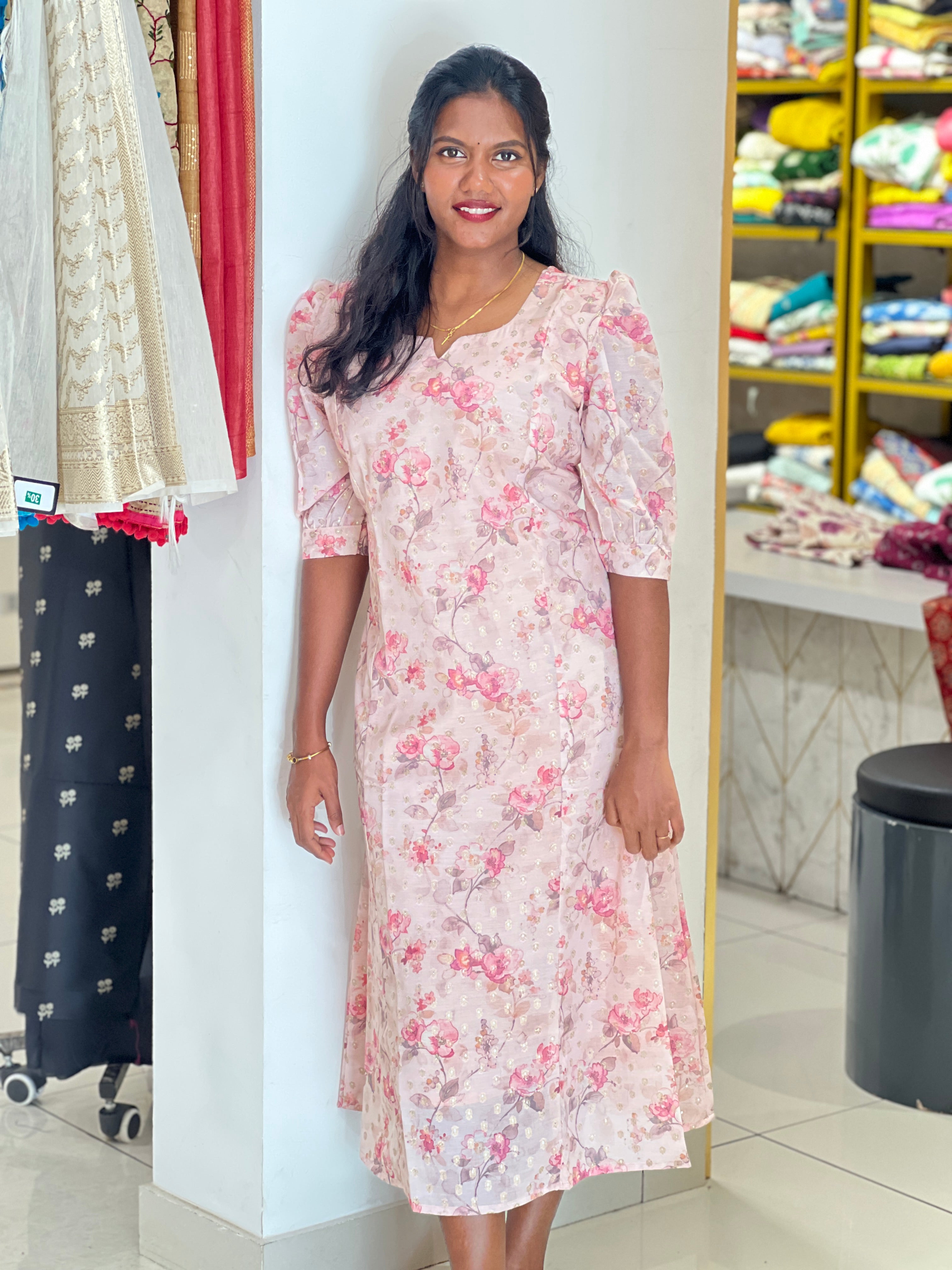 Floral Printed Chanderi Finish Kurta | RMLA368