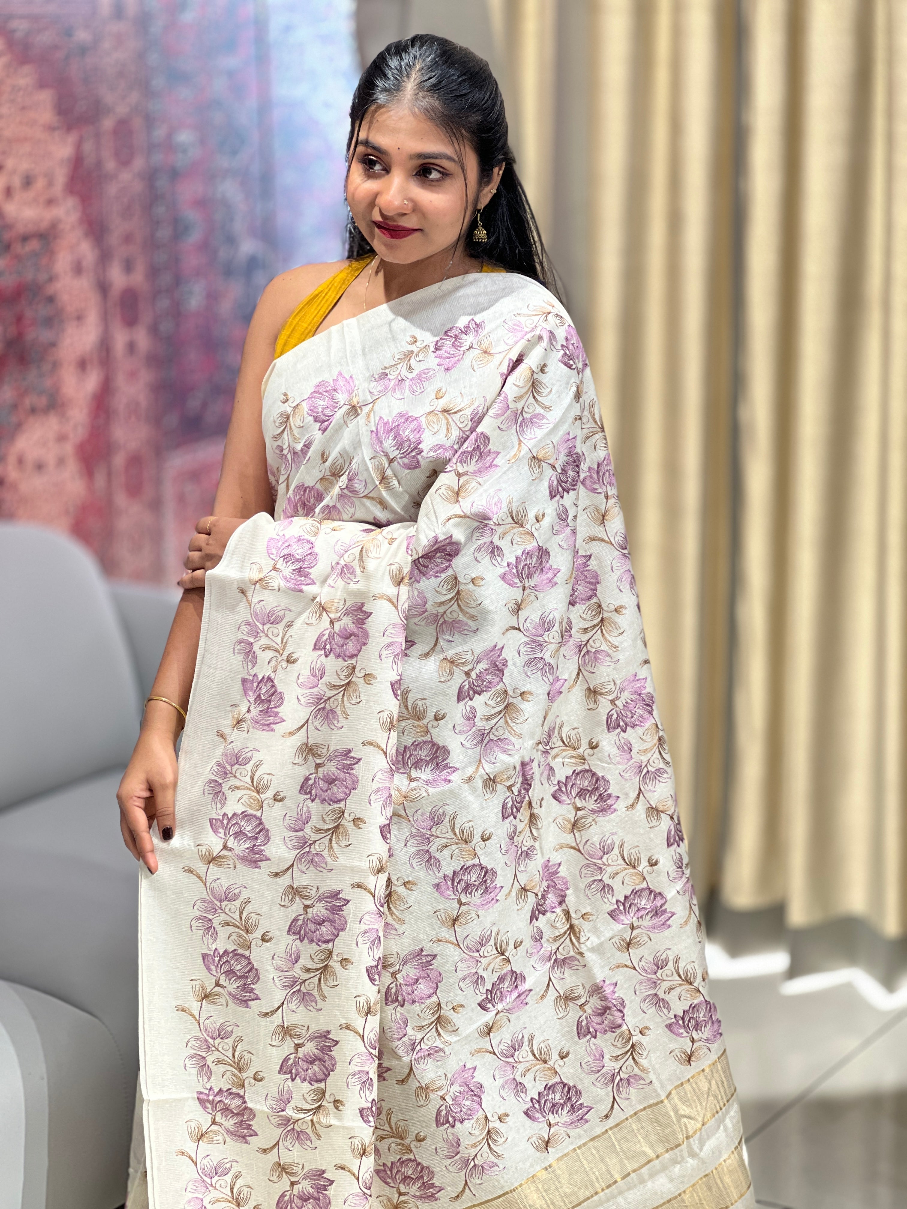 Floral Embroidery Detailed Tussar Saree | HS1305