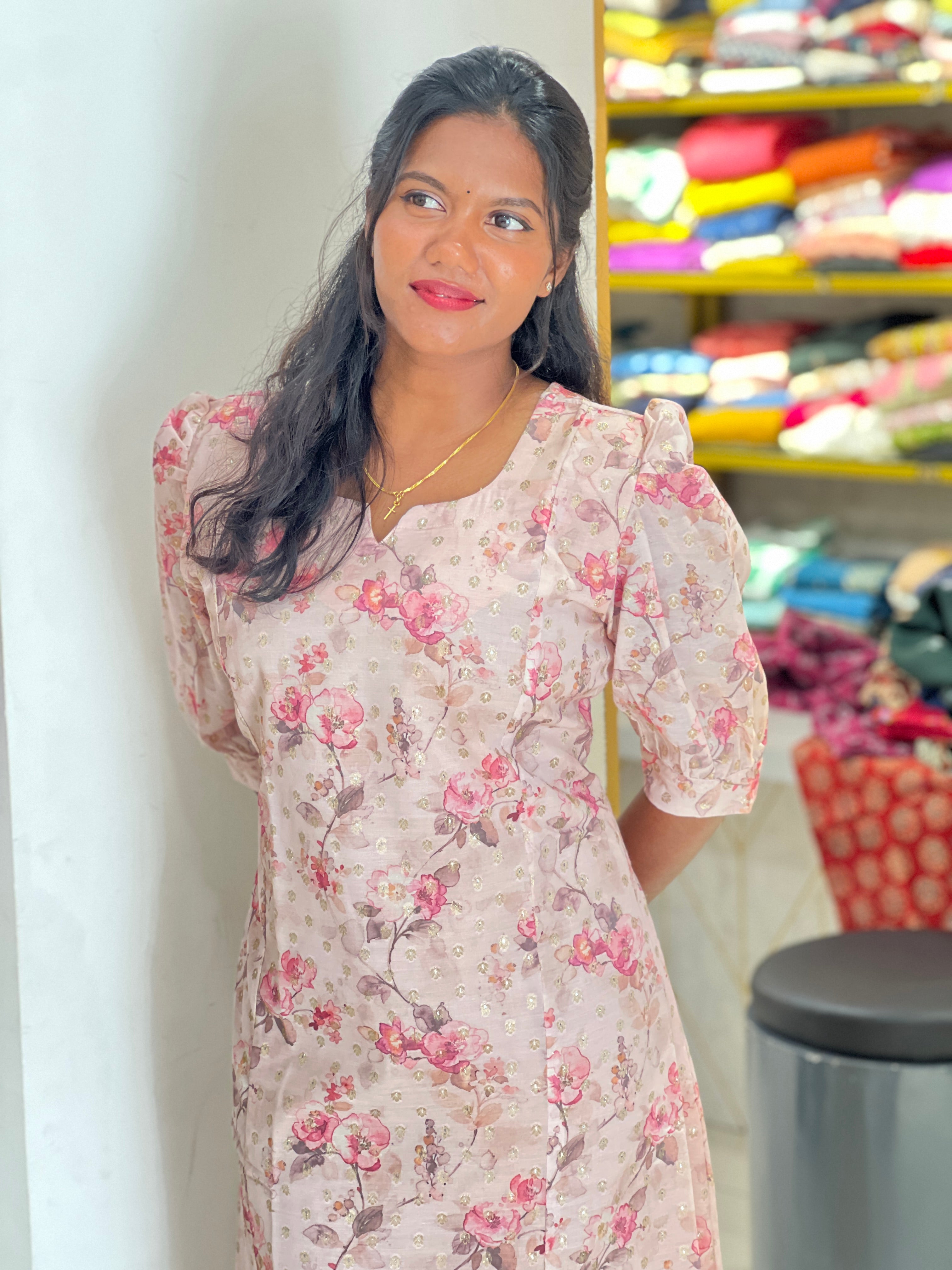 Floral Printed Chanderi Finish Kurta | RMLA368