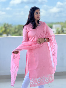 Point Embroidered Semi Tussar Salwar Set | SUN408