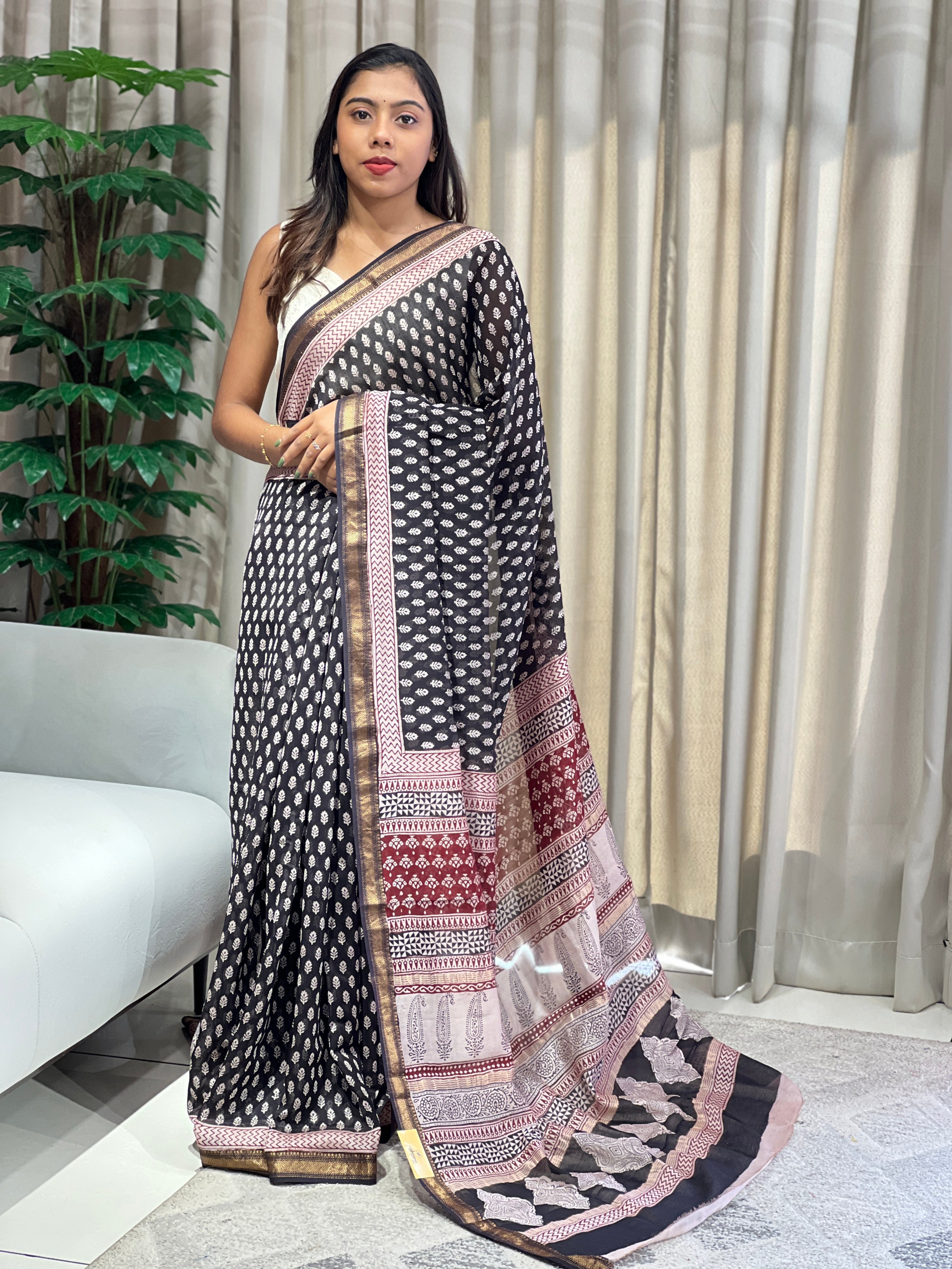 Mangalgiri Border Detailed Chanderi Silk Saree | SVF200