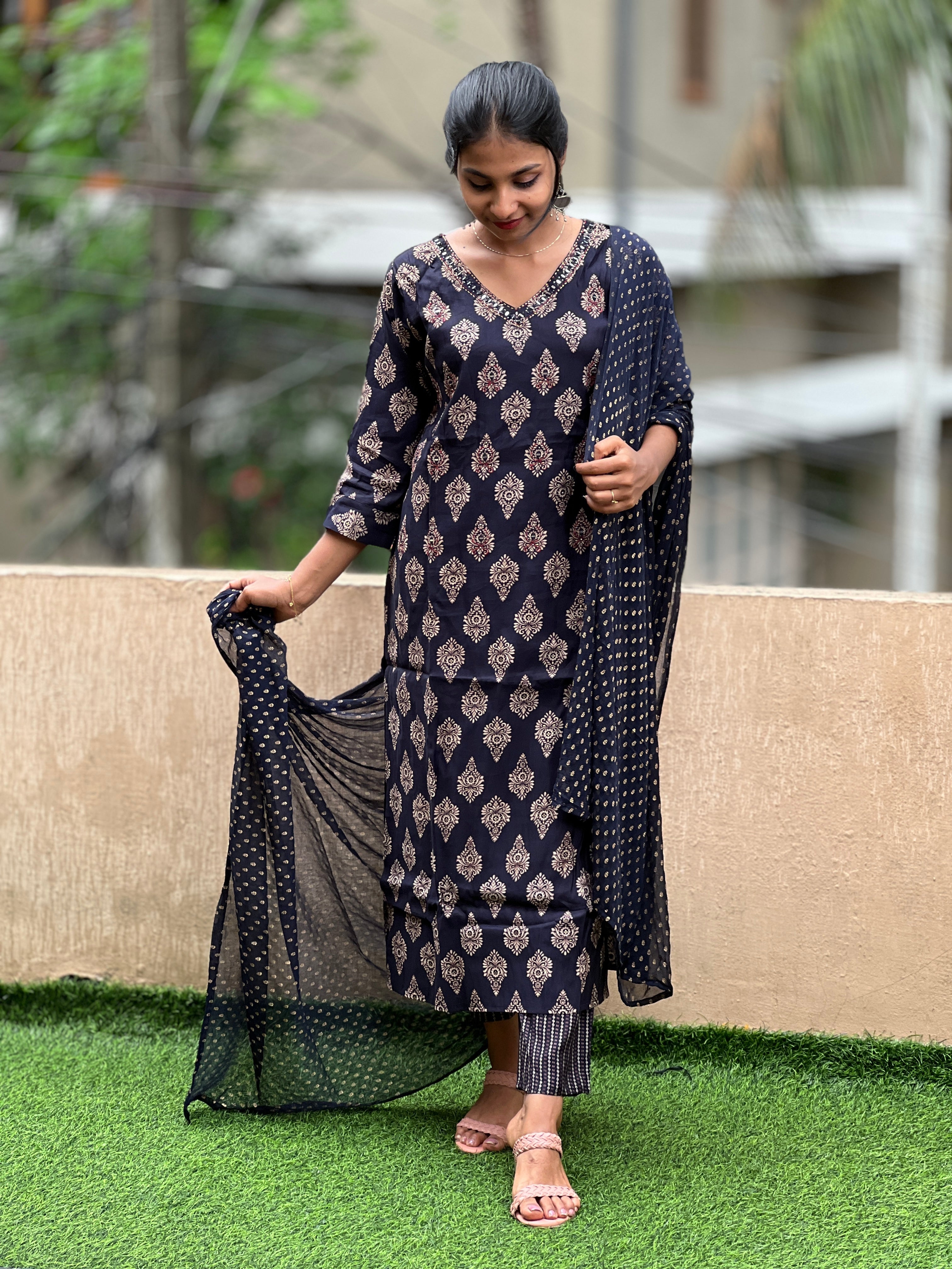 Traditional Jaipuri Printed Muslin Finish Kurta Set | FW149