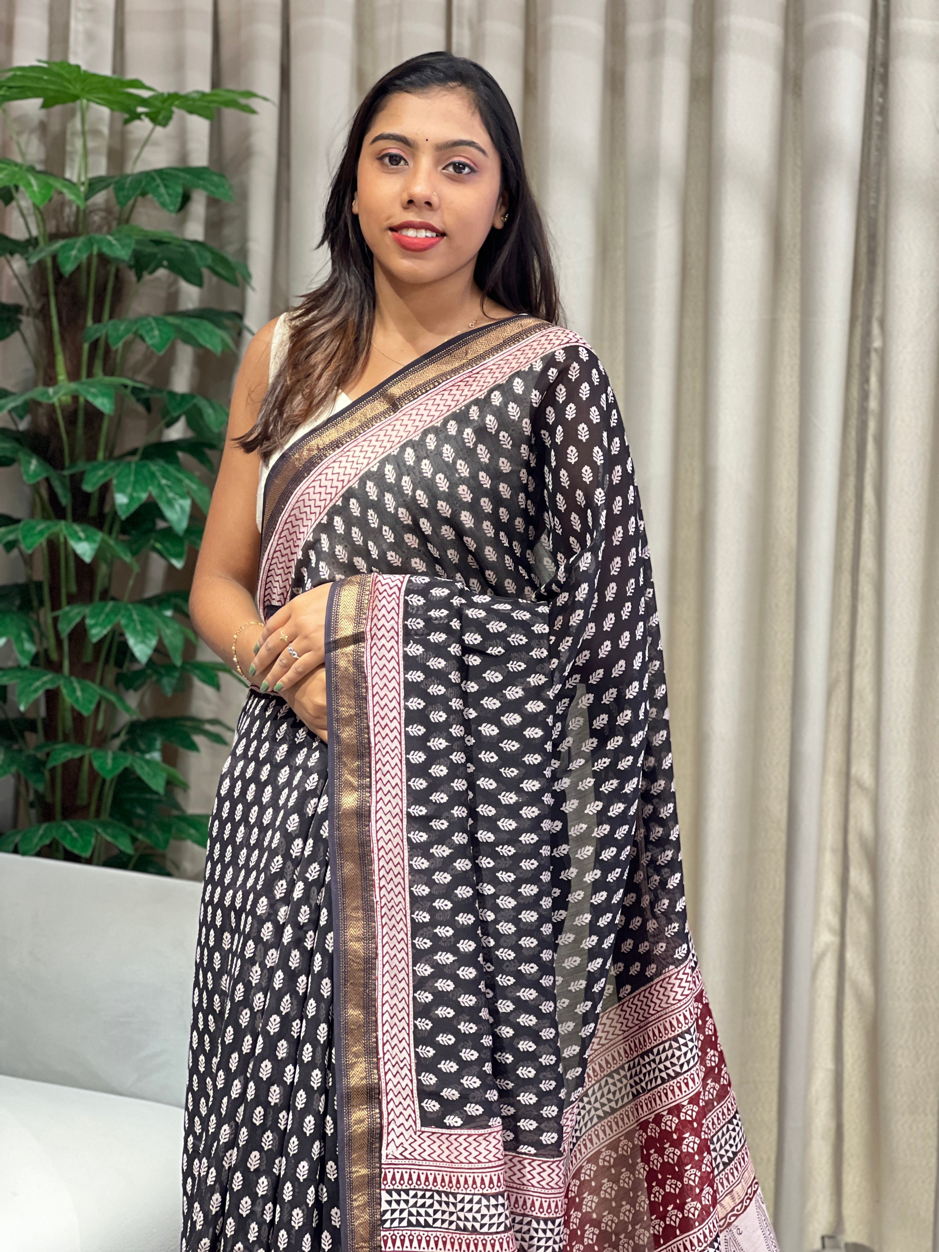 Mangalgiri Border Detailed Chanderi Silk Saree | SVF200