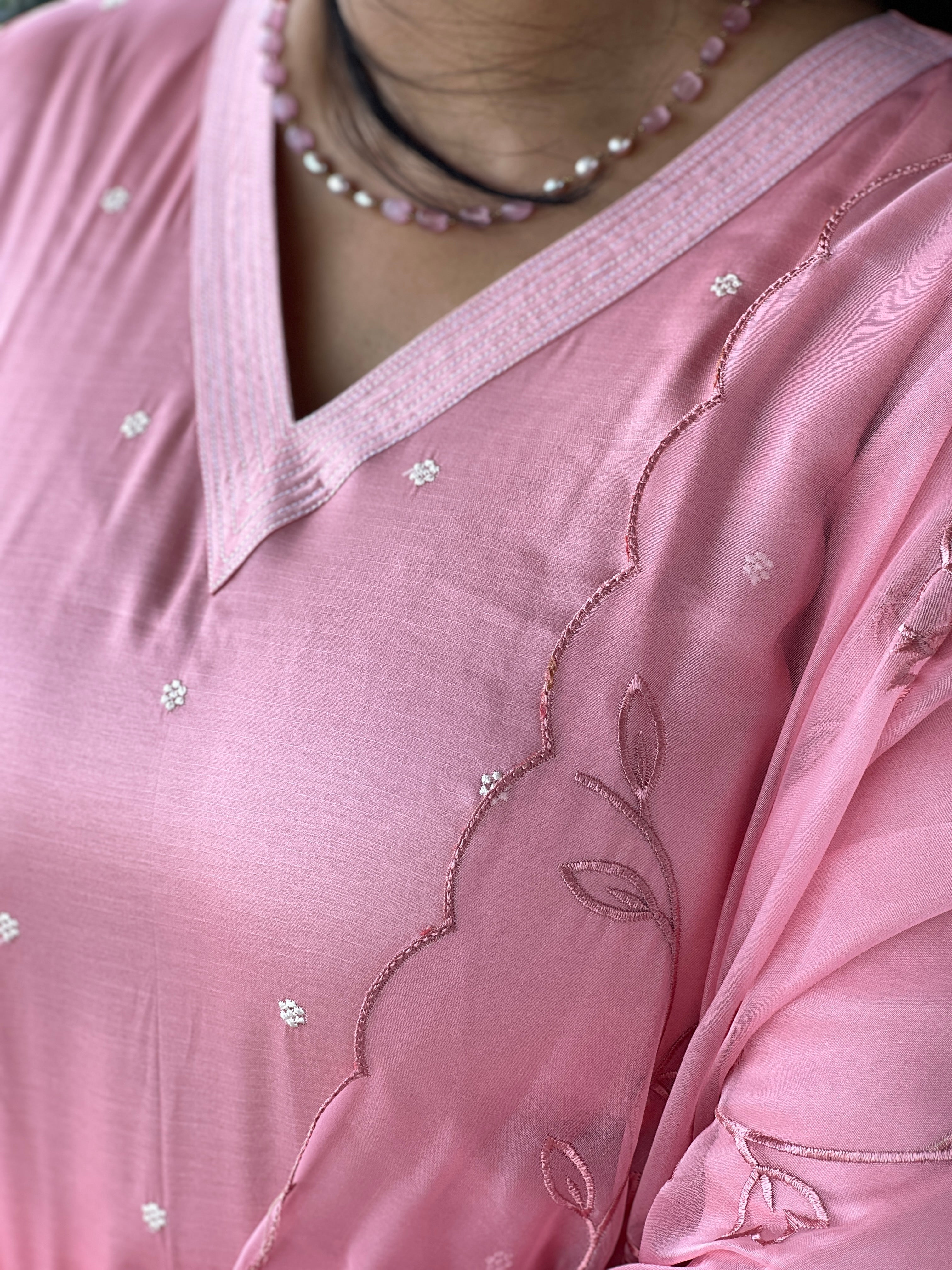 Point Embroidered Semi Tussar Salwar Set | SUN408