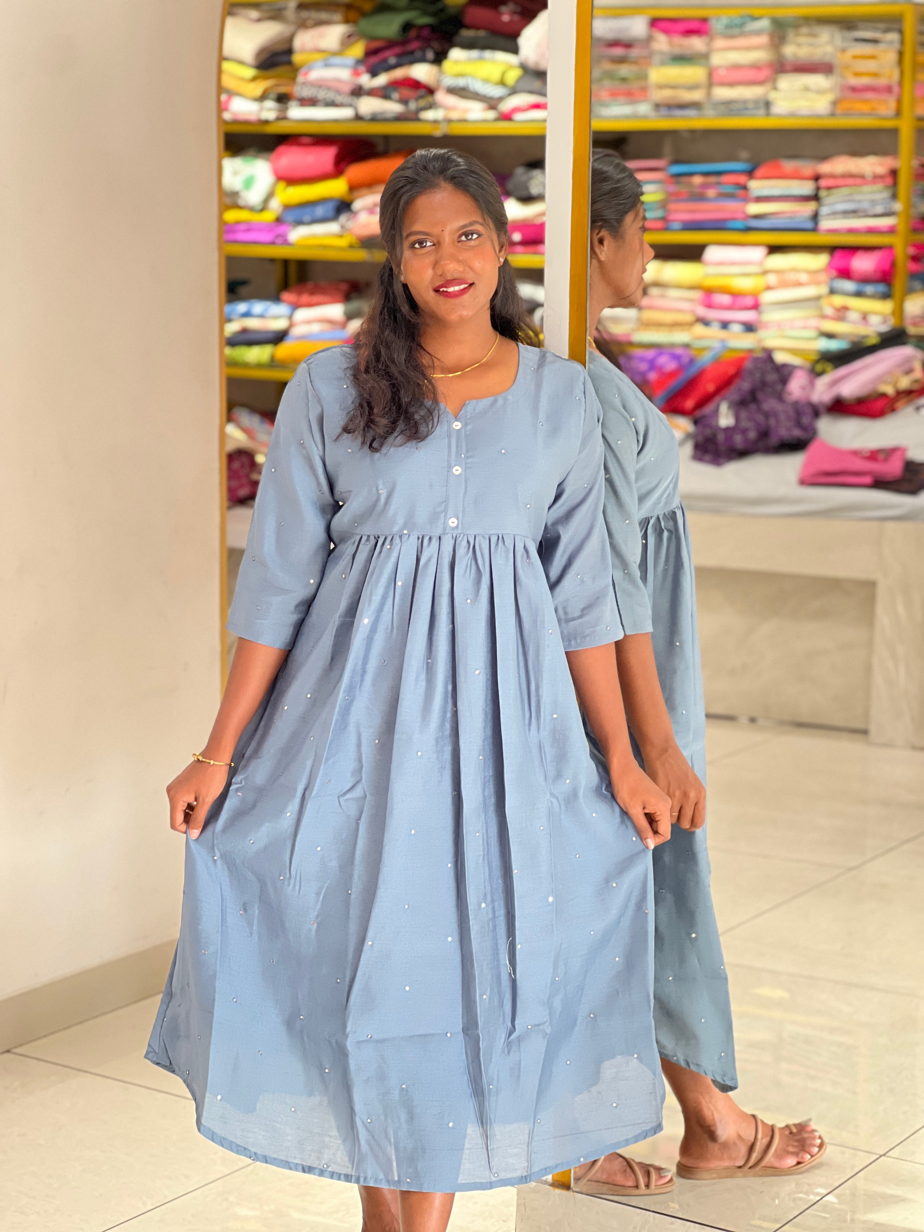 Mirror Work Detailing Semi Tussar Kurta | RMLA365
