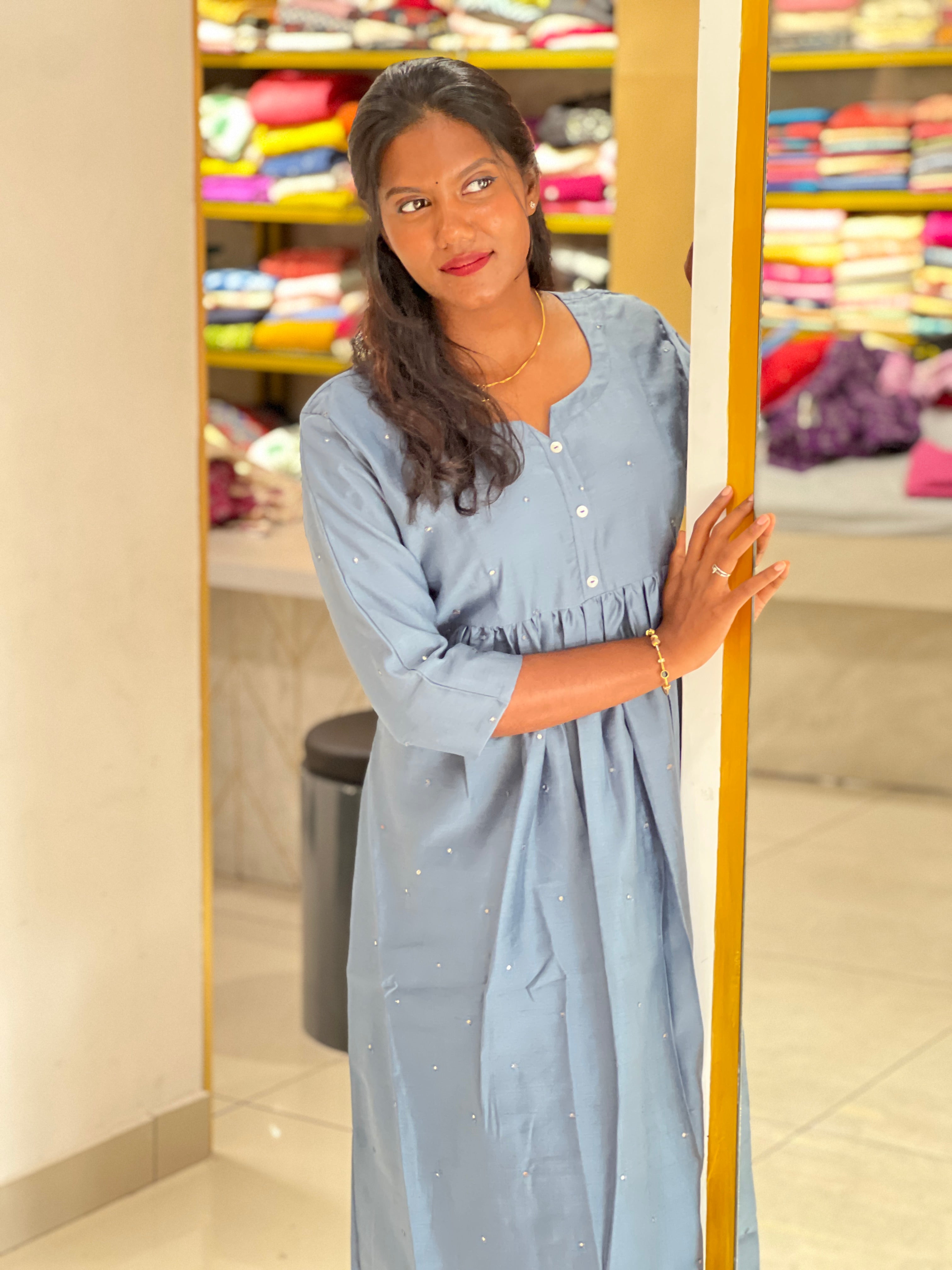 Mirror Work Detailing Semi Tussar Kurta | RMLA365