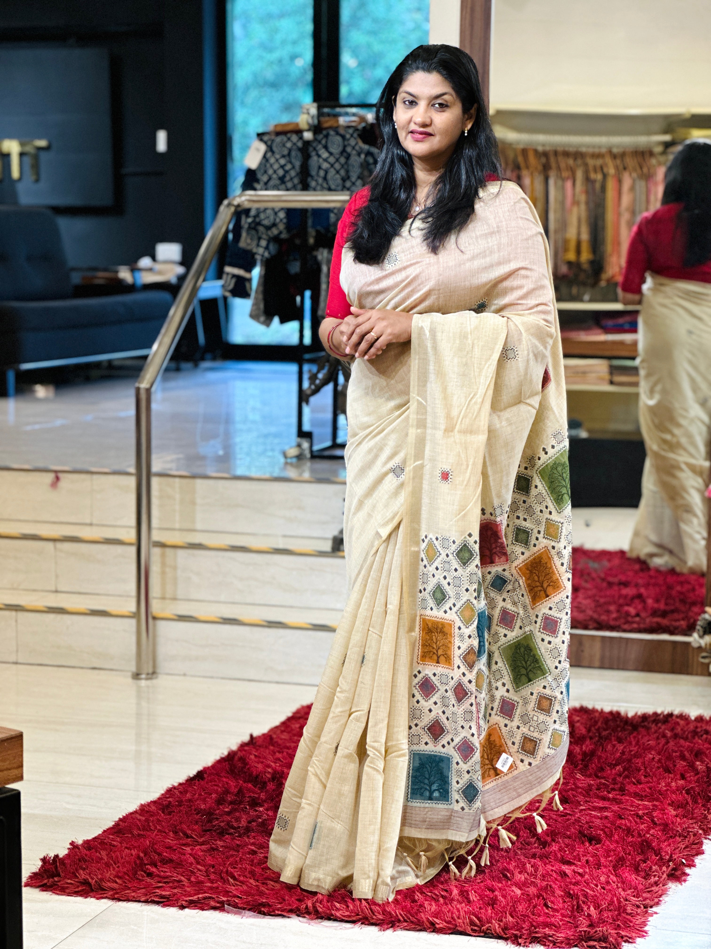 Multi-Color Geometric Detailed Chanderi Saree | AYT107