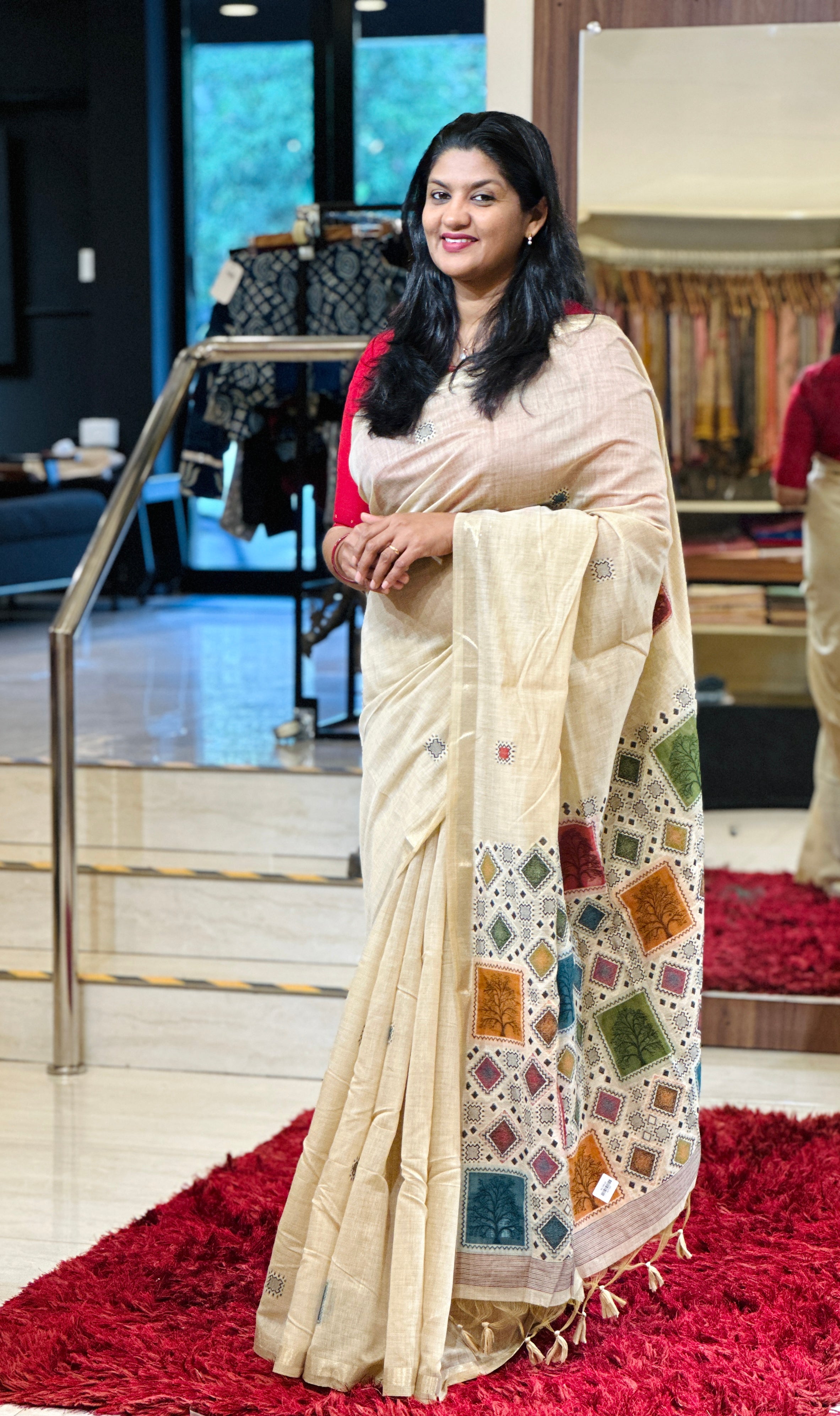 Multi-Color Geometric Detailed Chanderi Saree | AYT107