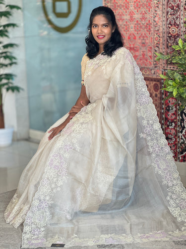 Floral Applique Detailed Tussar Kota Saree | SBS1267