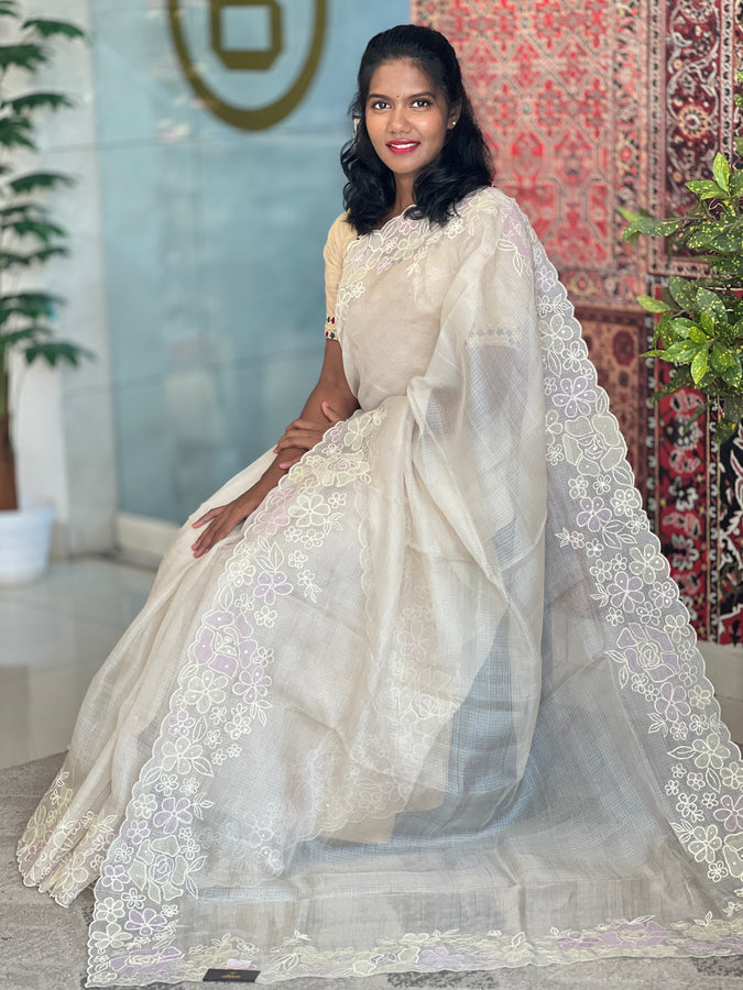 Floral Applique Detailed Tussar Kota Saree | SBS1267