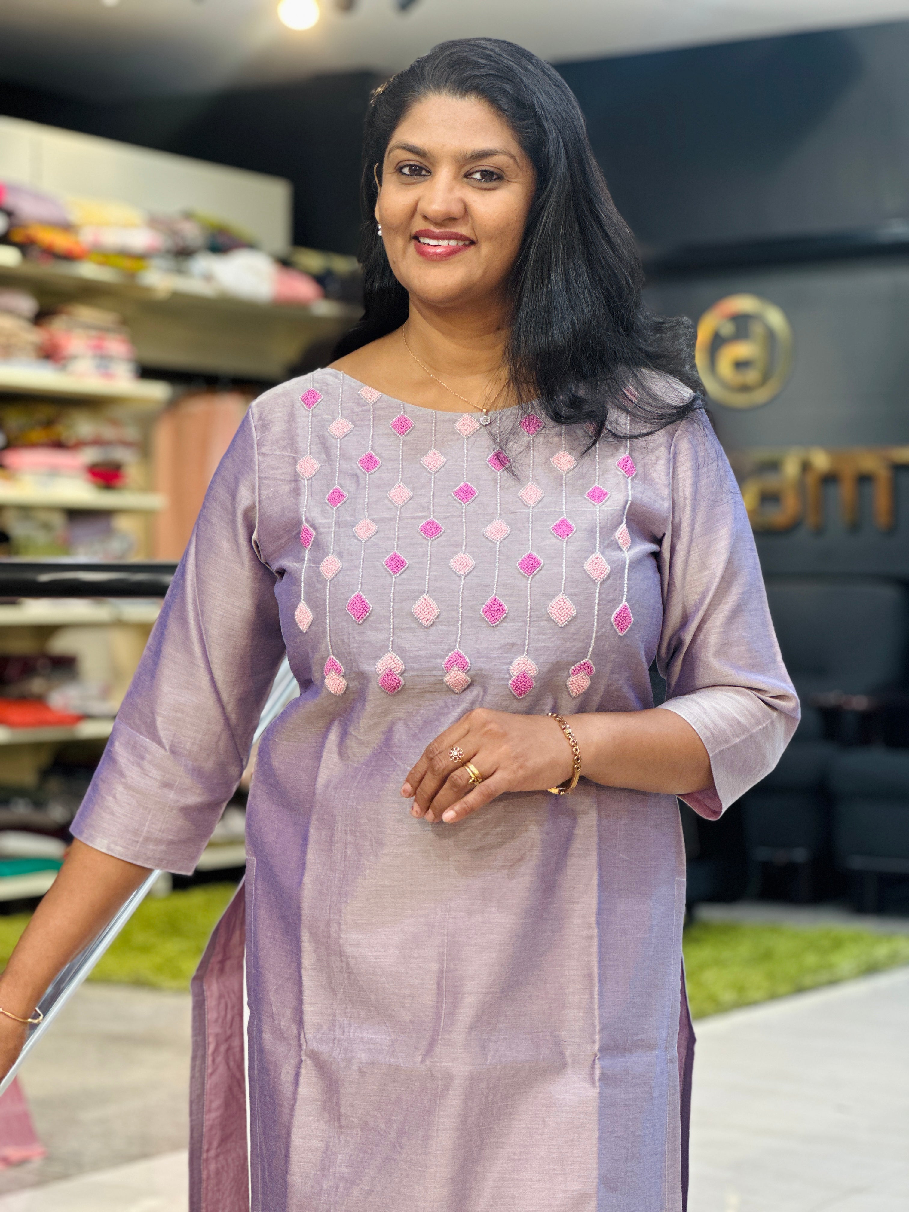 Yoke Embroidery Pattern Chanderi Kurta |  DNT1210