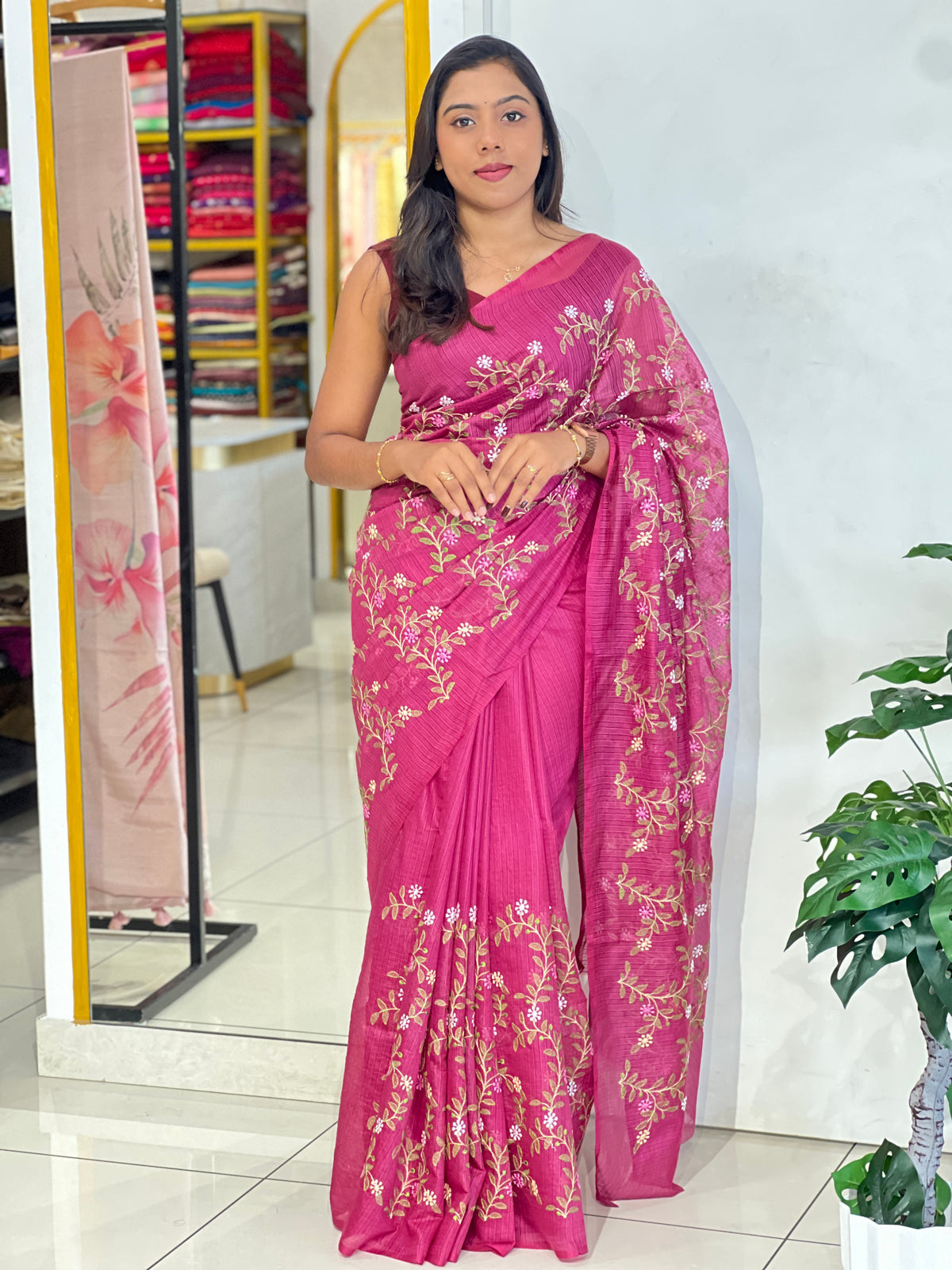 Floral Embroidery Detailed Silky Kota Saree | NHH472
