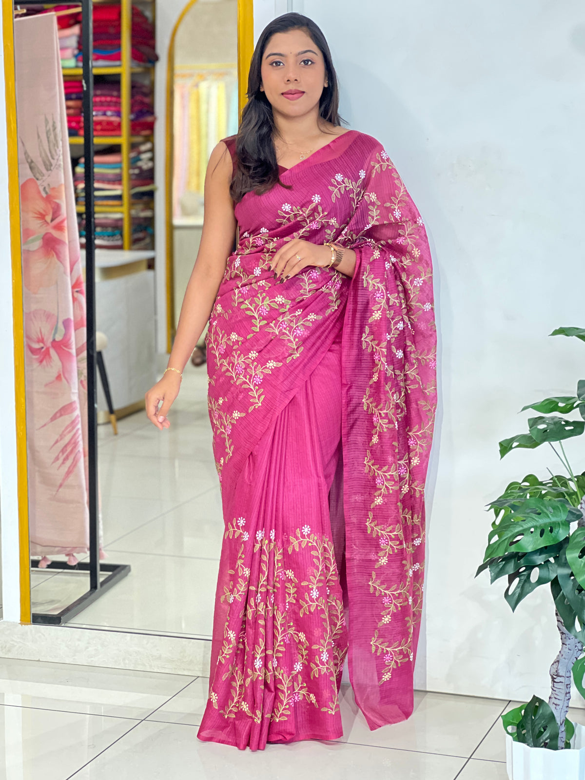 Floral Embroidery Detailed Silky Kota Saree | NHH472