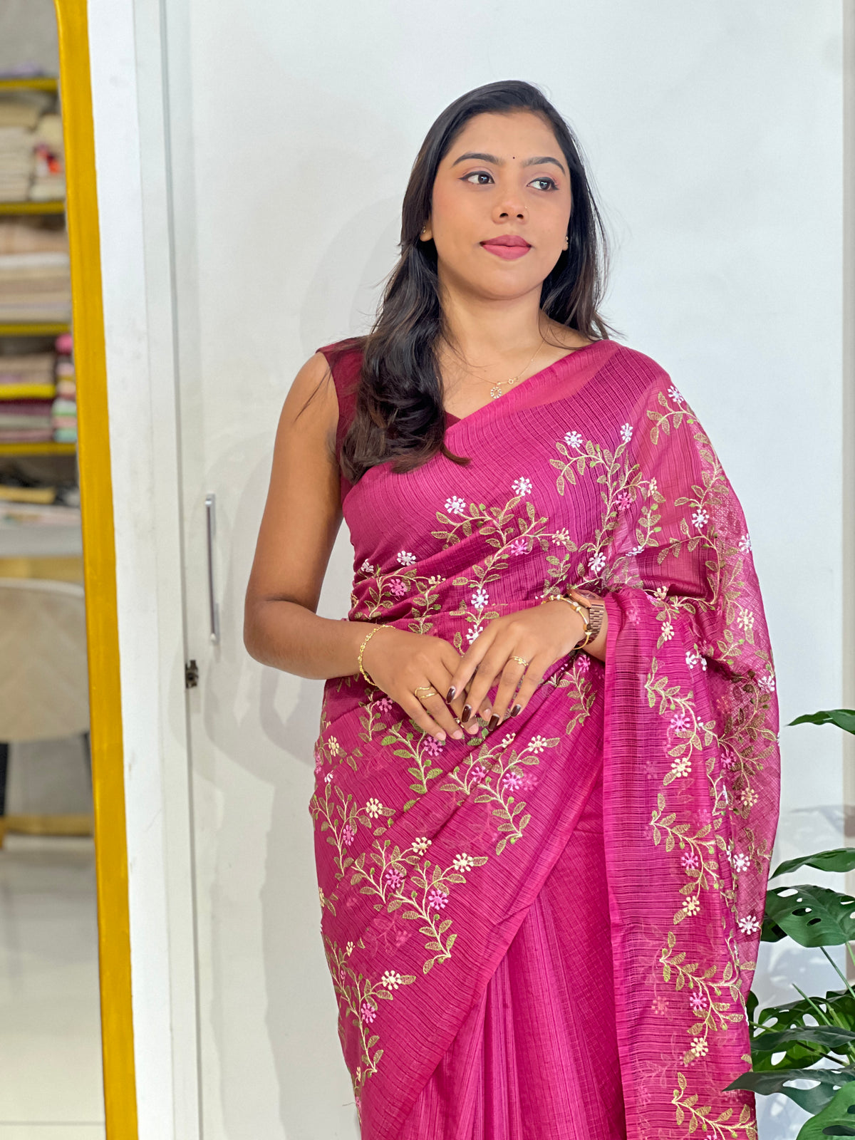 Floral Embroidery Detailed Silky Kota Saree | NHH472