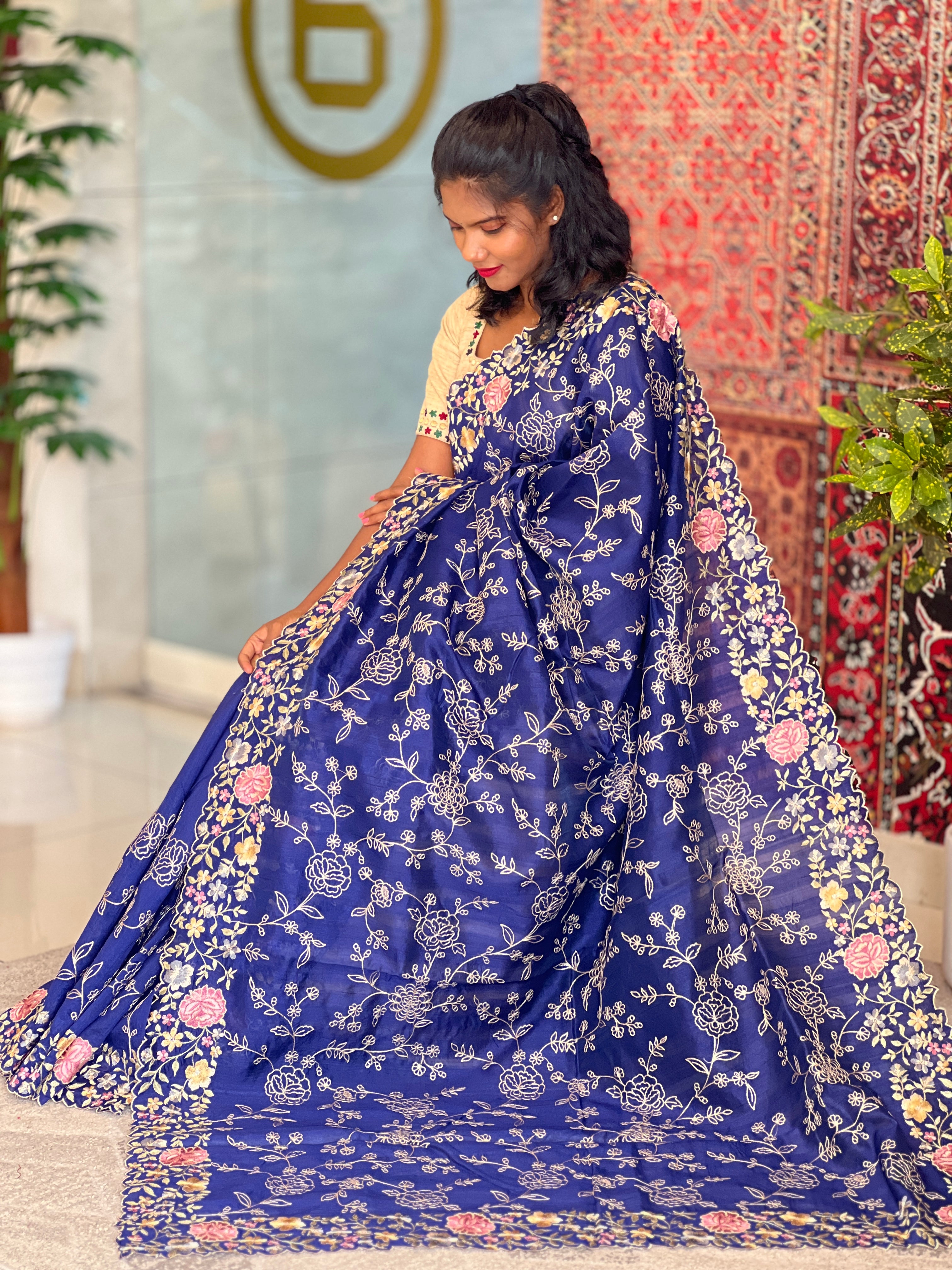 Machine Embroidery Semi Tussar Saree | DVS204
