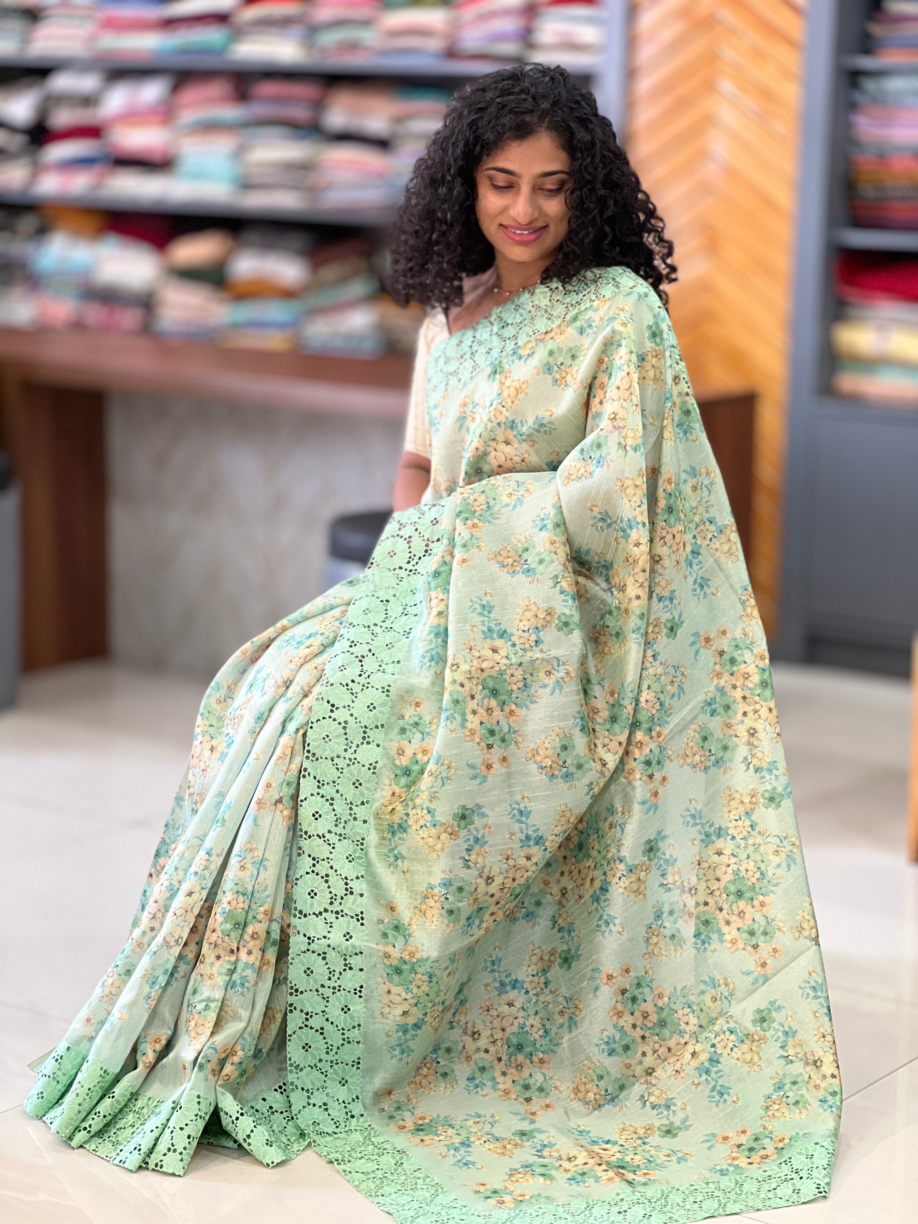 Floral Digital Printed Semi Silk Saree | BLD185