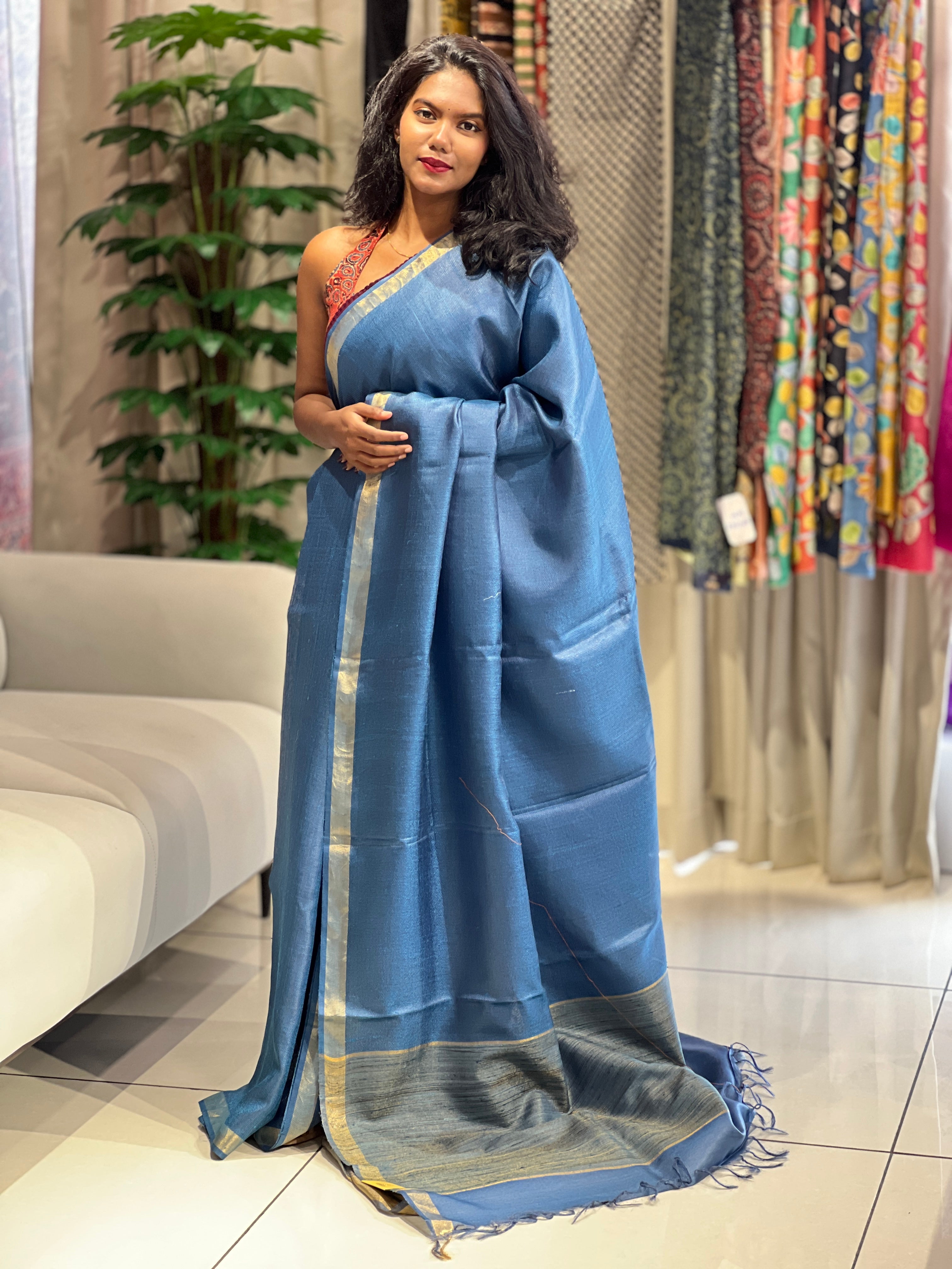 Kantha & Zari Detailed Tussar Saree | HS1265