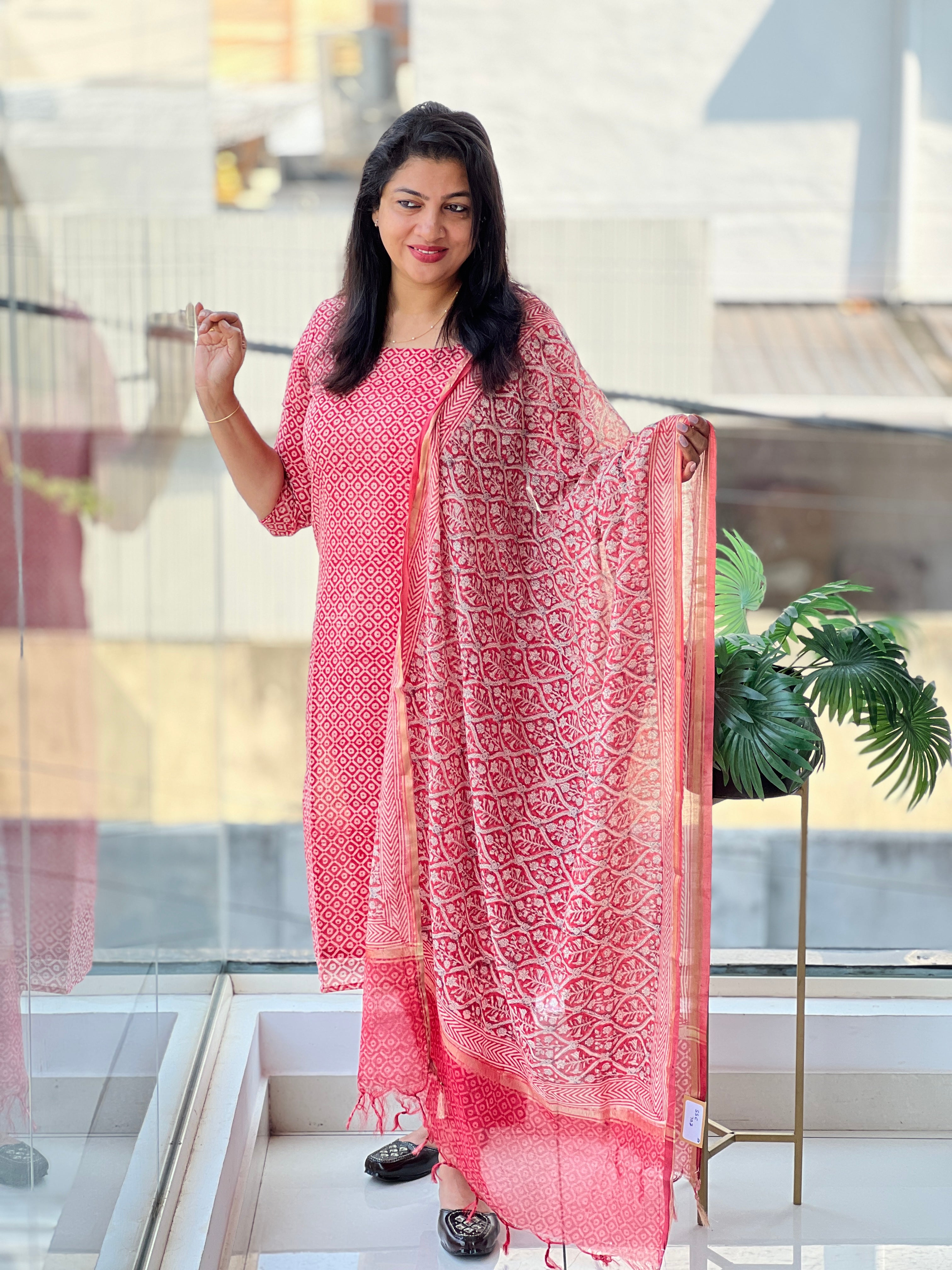 Screen Printed Chanderi Salwar Set | SSC107