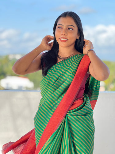 Traditional Zari Woven Stripe Patterned Semi Silk Saree | SRK108