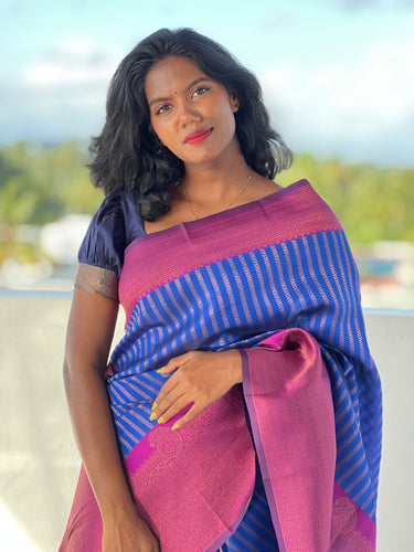 Traditional Zari Woven Stripe Patterned Semi Silk Saree | SRK104