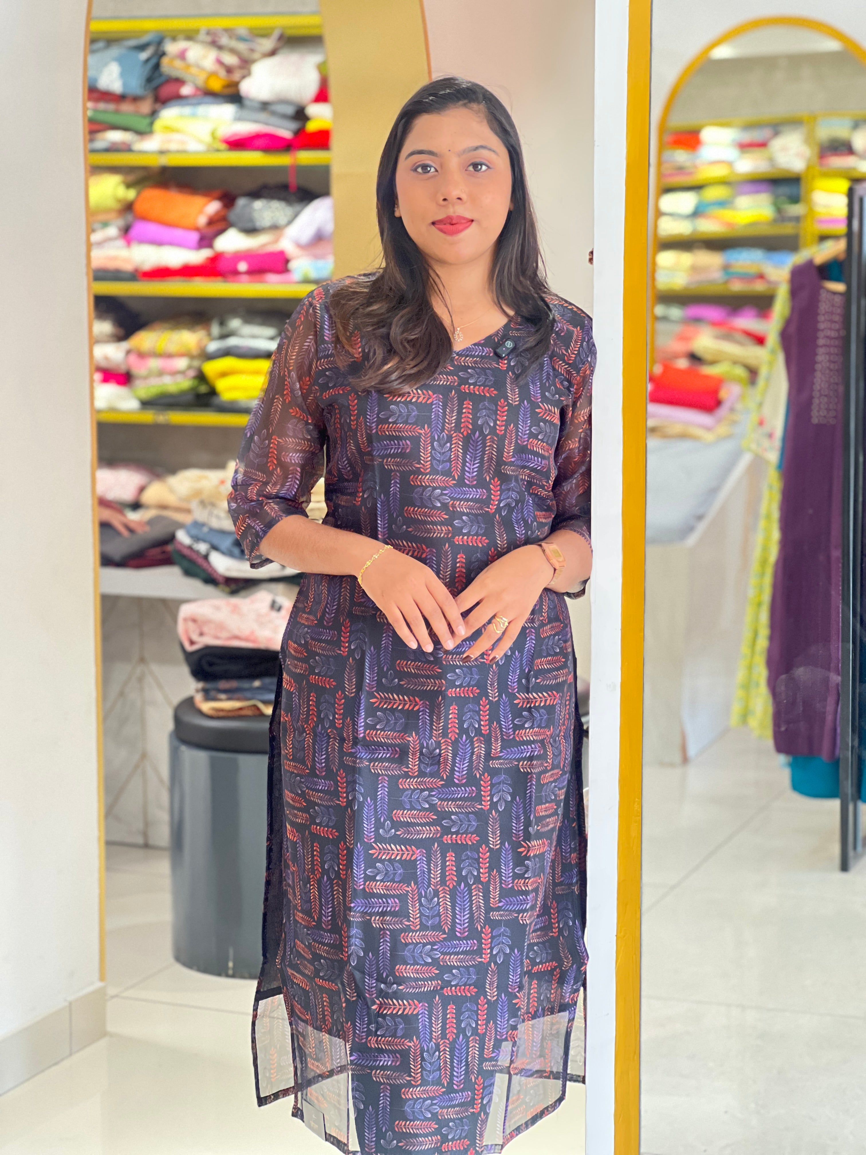 Leaf Pattern Organza Kurta | RMLA369
