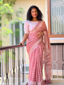 Printed Design Bhagalpuri Linen Saree | RP452