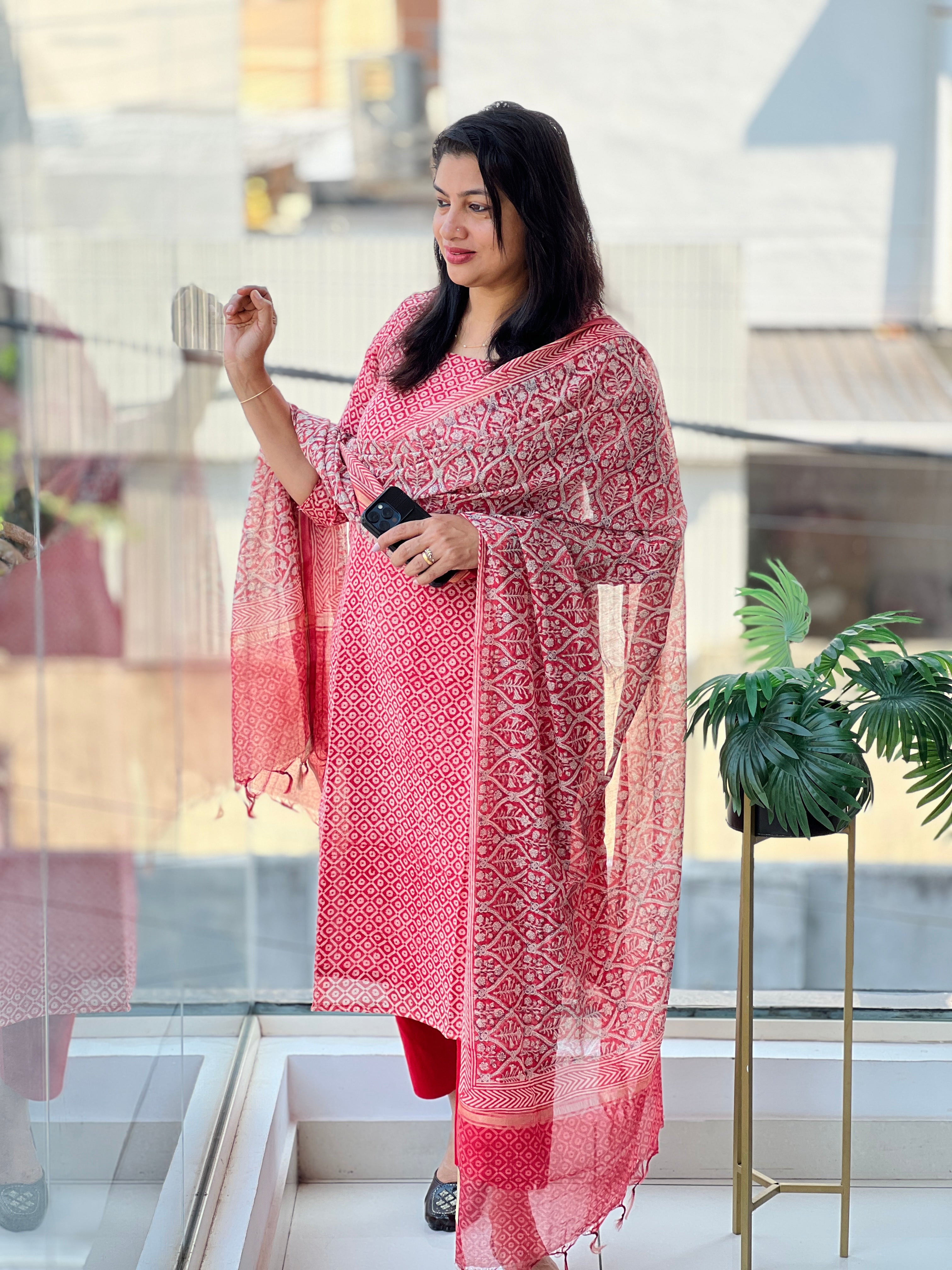 Screen Printed Chanderi Salwar Set | SSC107