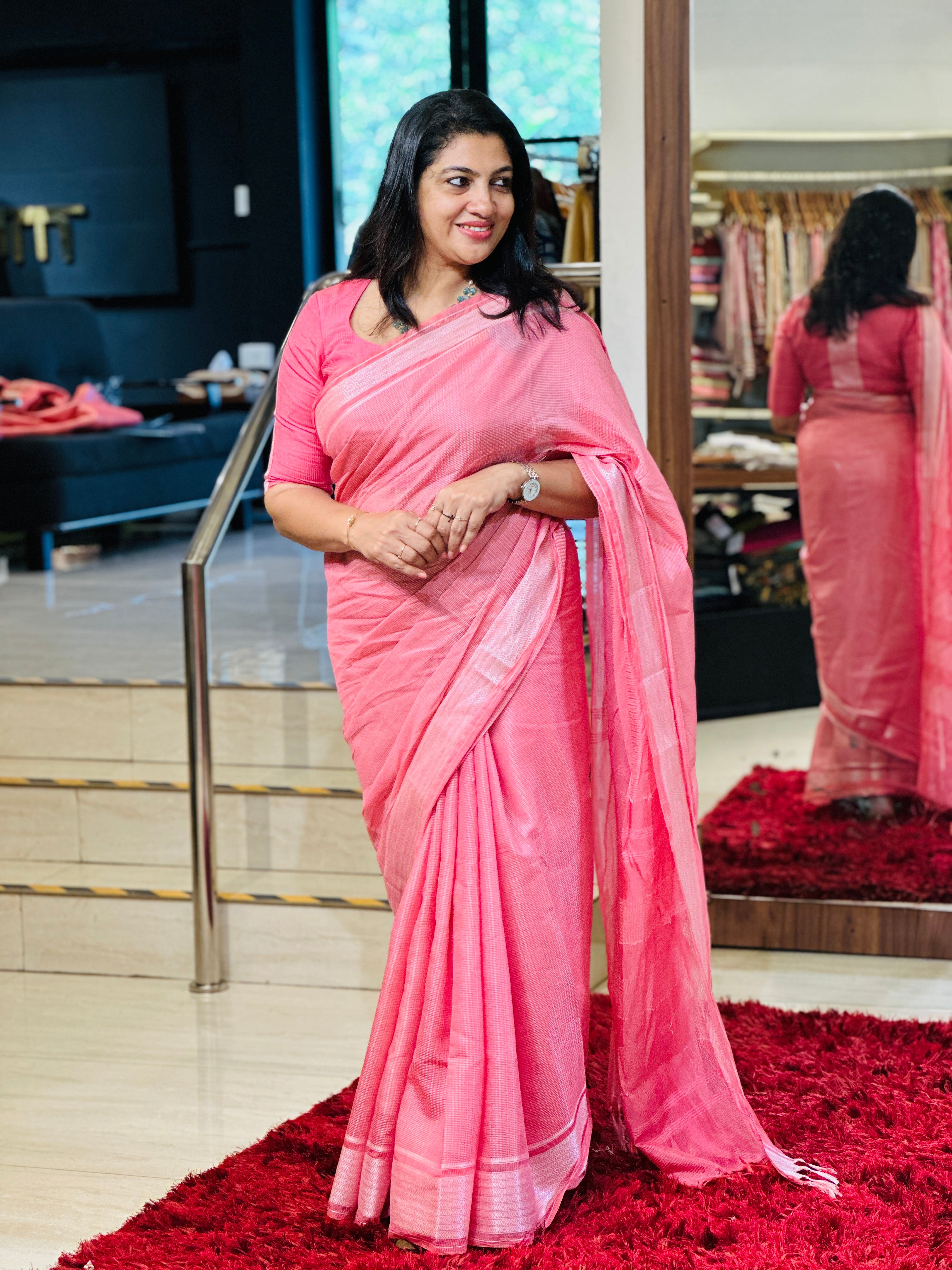 Silver Thread Woven Kantha Detailed Semi Tussar Saree | ACT1758